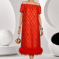 PIERRE CARDIN - 2002 Chiffon Brocade & Feather Dress, Size-8