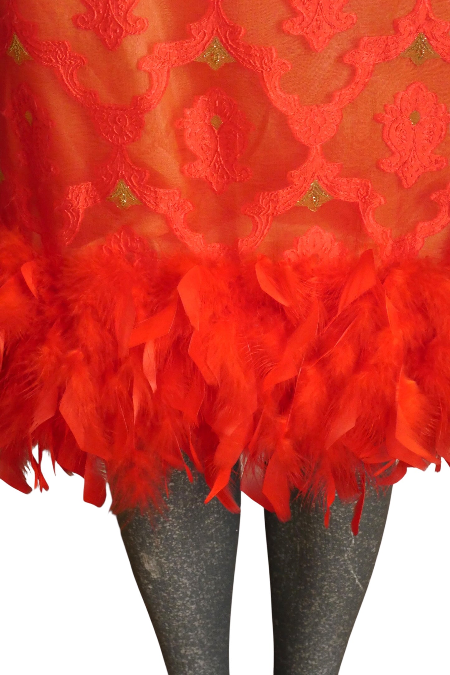 PIERRE CARDIN - 2002 Chiffon Brocade & Feather Dress, Size-8