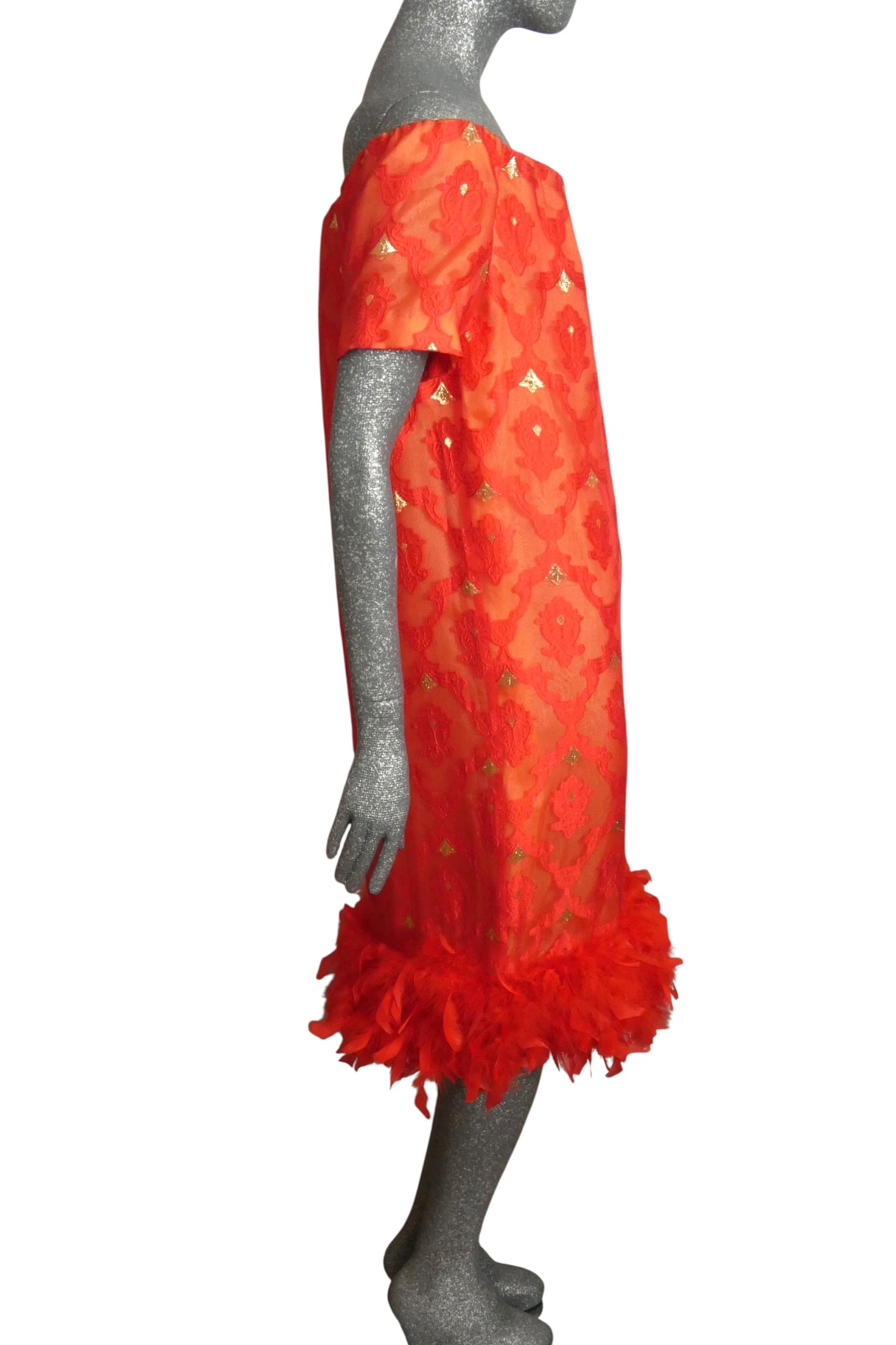 PIERRE CARDIN - 2002 Chiffon Brocade & Feather Dress, Size-8