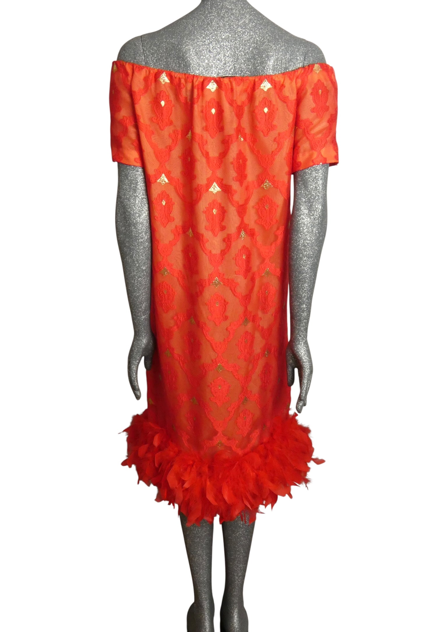 PIERRE CARDIN - 2002 Chiffon Brocade & Feather Dress, Size-8