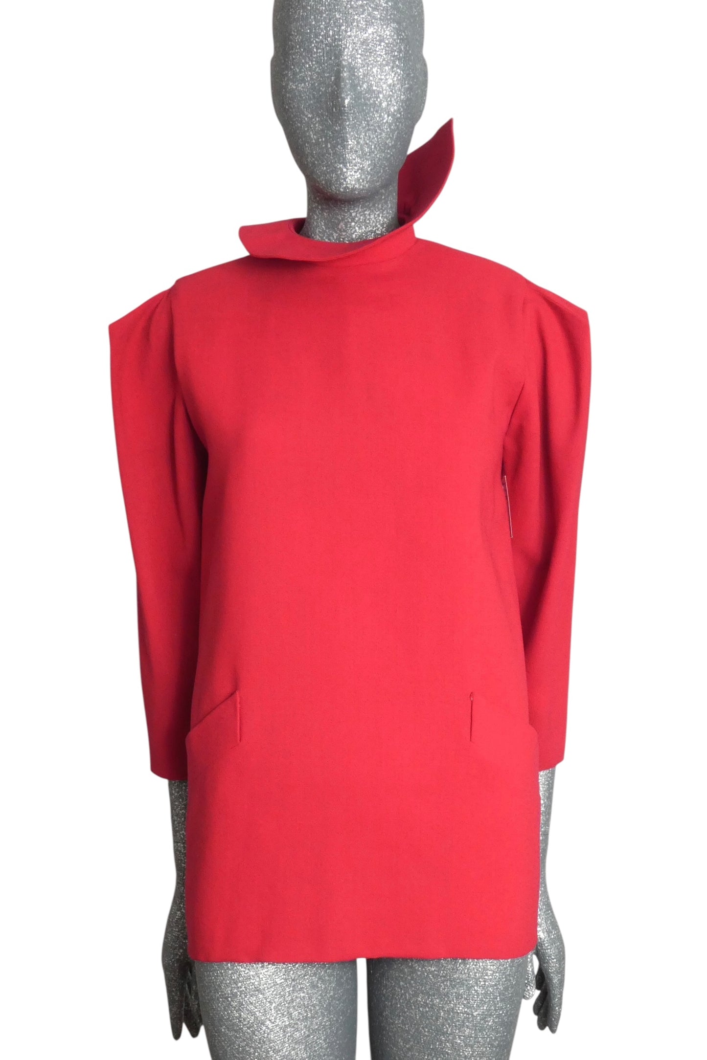 PIERRE CARDIN - 1985 Red Wool Tunic, Size-6