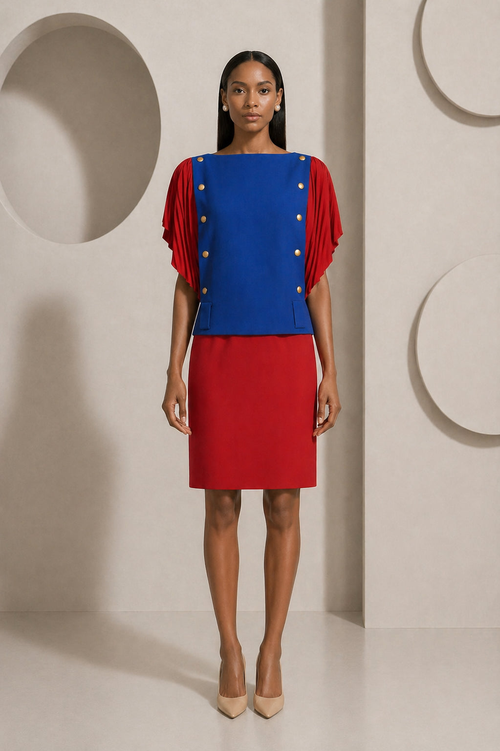 PIERRE CARDIN HAUTE COUTURE- 1985 Fabric Block Skirt Suit, Size-6