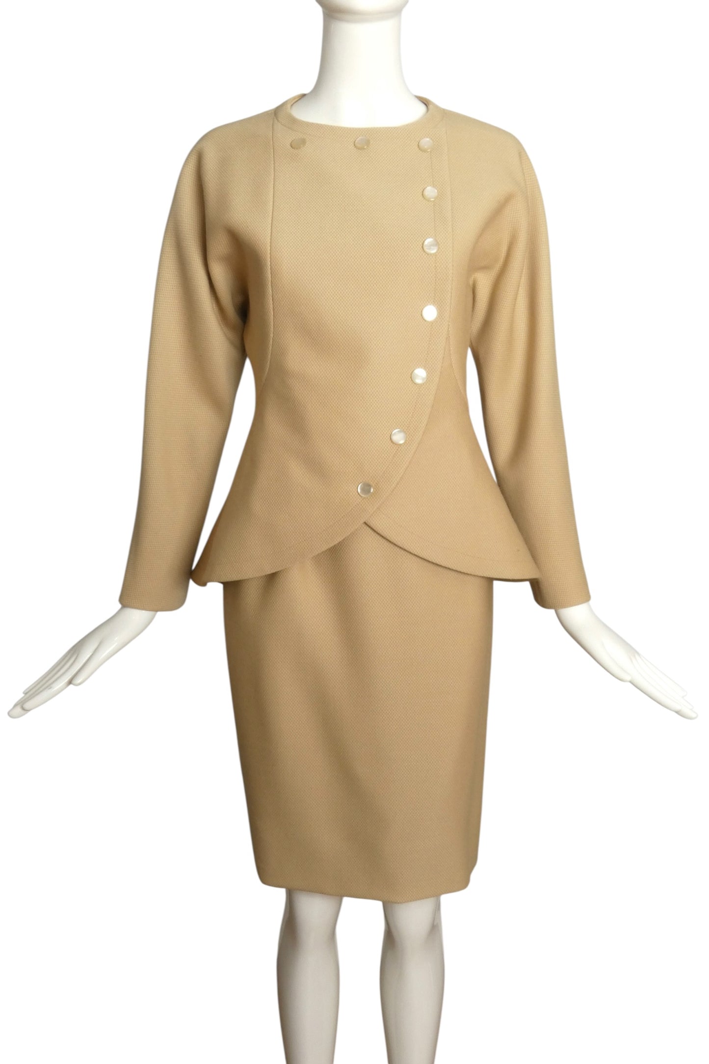 PIERRE CARDIN - 1998 Ivory Wool Skirt Suit, Size-6