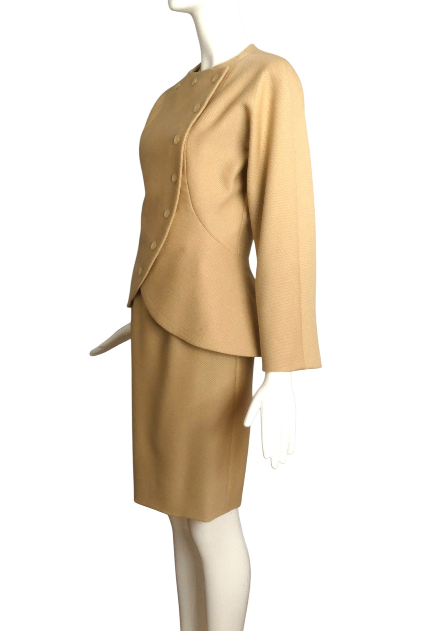 PIERRE CARDIN - 1998 Ivory Wool Skirt Suit, Size-6