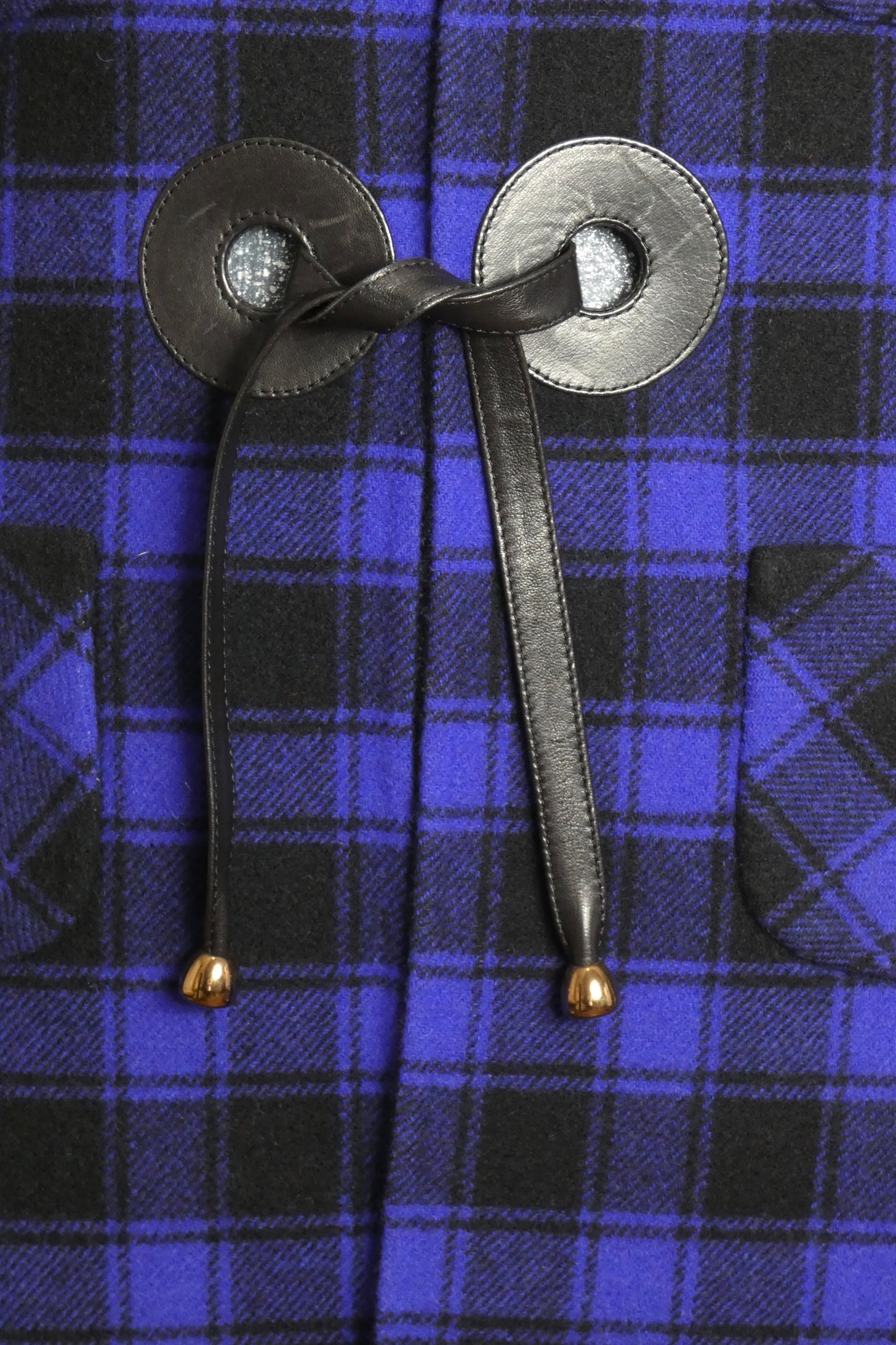 PIERRE CARDIN HAUTE COUTURE- 1980s Black & Blue Wool Check Coat, Size-8