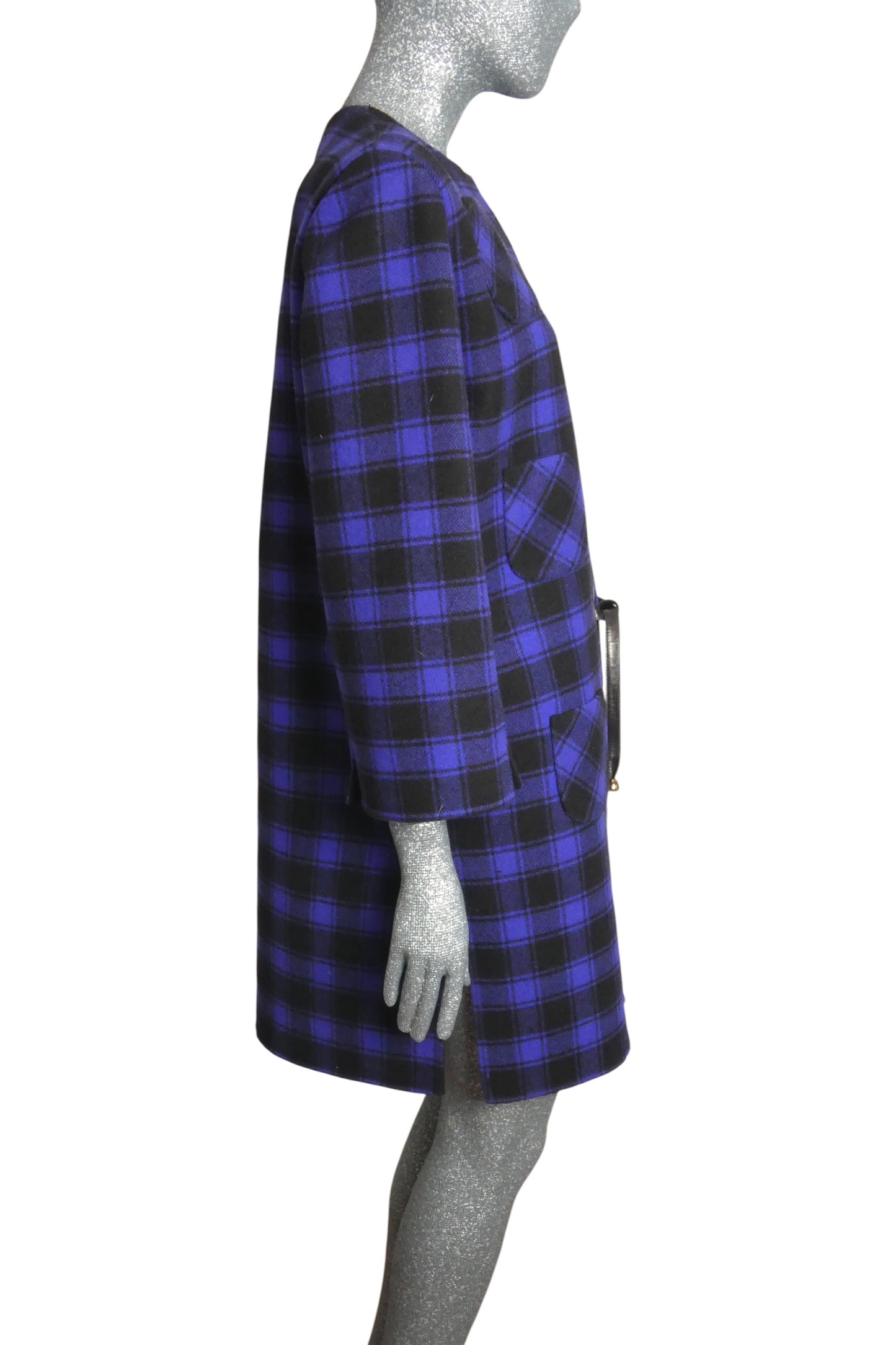 PIERRE CARDIN HAUTE COUTURE- 1980s Black & Blue Wool Check Coat, Size-8