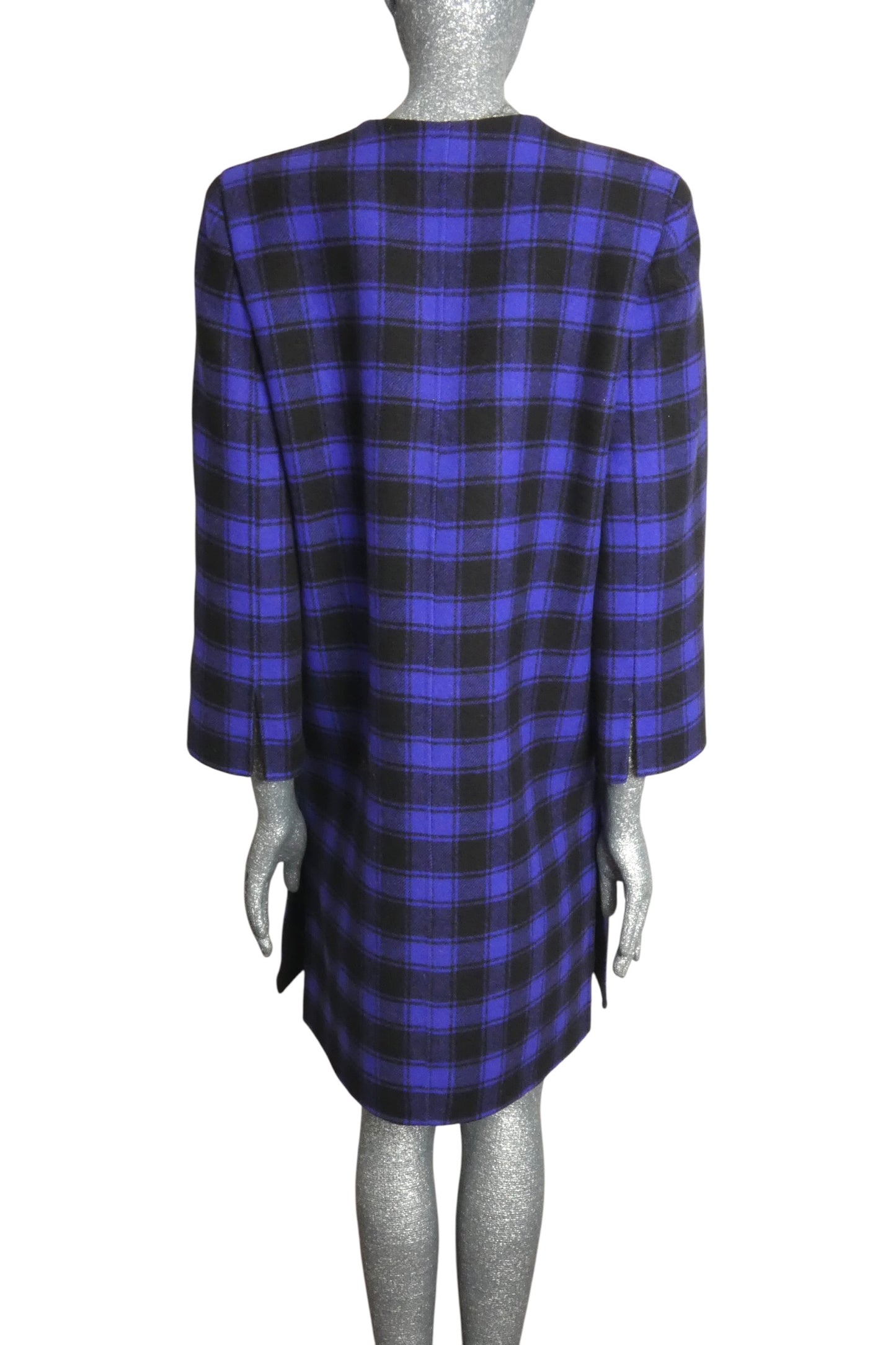 PIERRE CARDIN HAUTE COUTURE- 1980s Black & Blue Wool Check Coat, Size-8