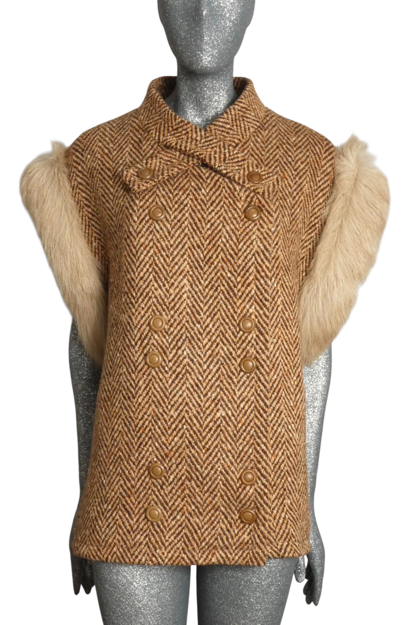PIERRE CARDIN HAUTE COUTURE- 1989 Wool Tweed and Fur Coat, Size-6