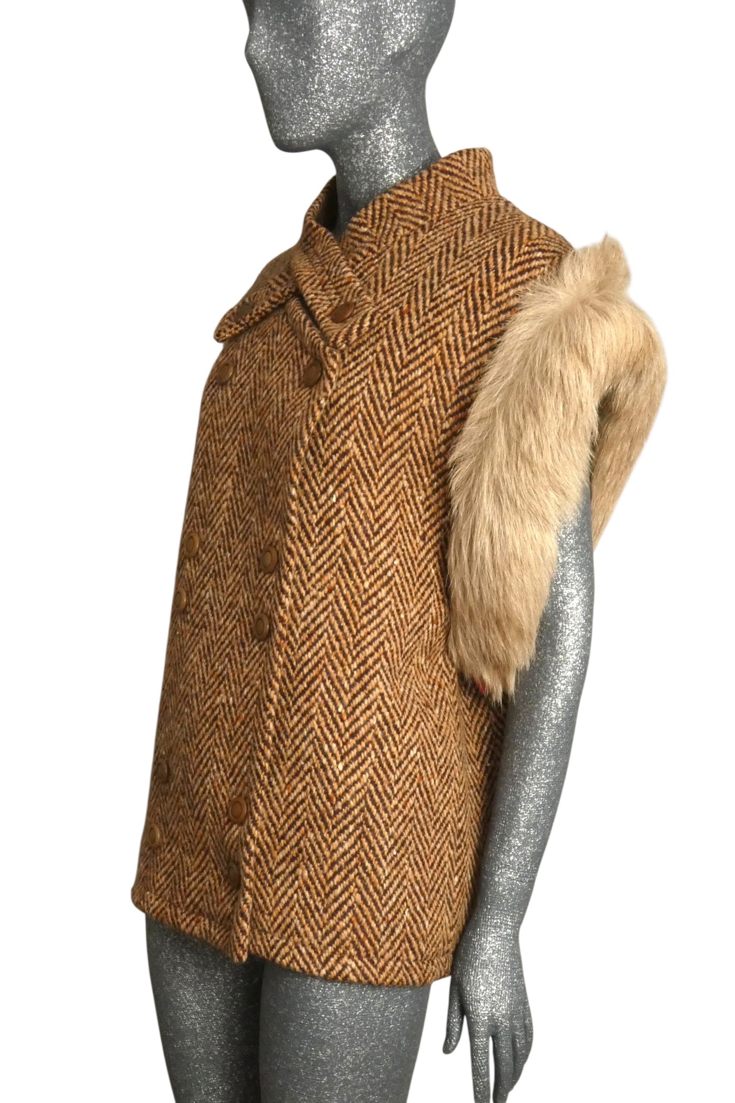 PIERRE CARDIN HAUTE COUTURE- 1989 Wool Tweed and Fur Coat, Size-6