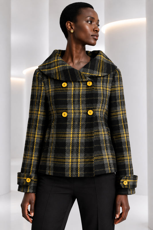 PIERRE CARDIN - 2008 Wool Plaid Coat, Size-4