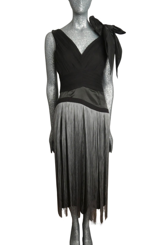 PREEN BY THORNTON BREGAZZI - 2010s Fabric Block Fringe Cocktail Dress, Size 4