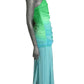 1980s Green & Blue Ombre Chiffon Evening Dress, Size-8
