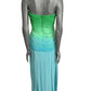 1980s Green & Blue Ombre Chiffon Evening Dress, Size-8