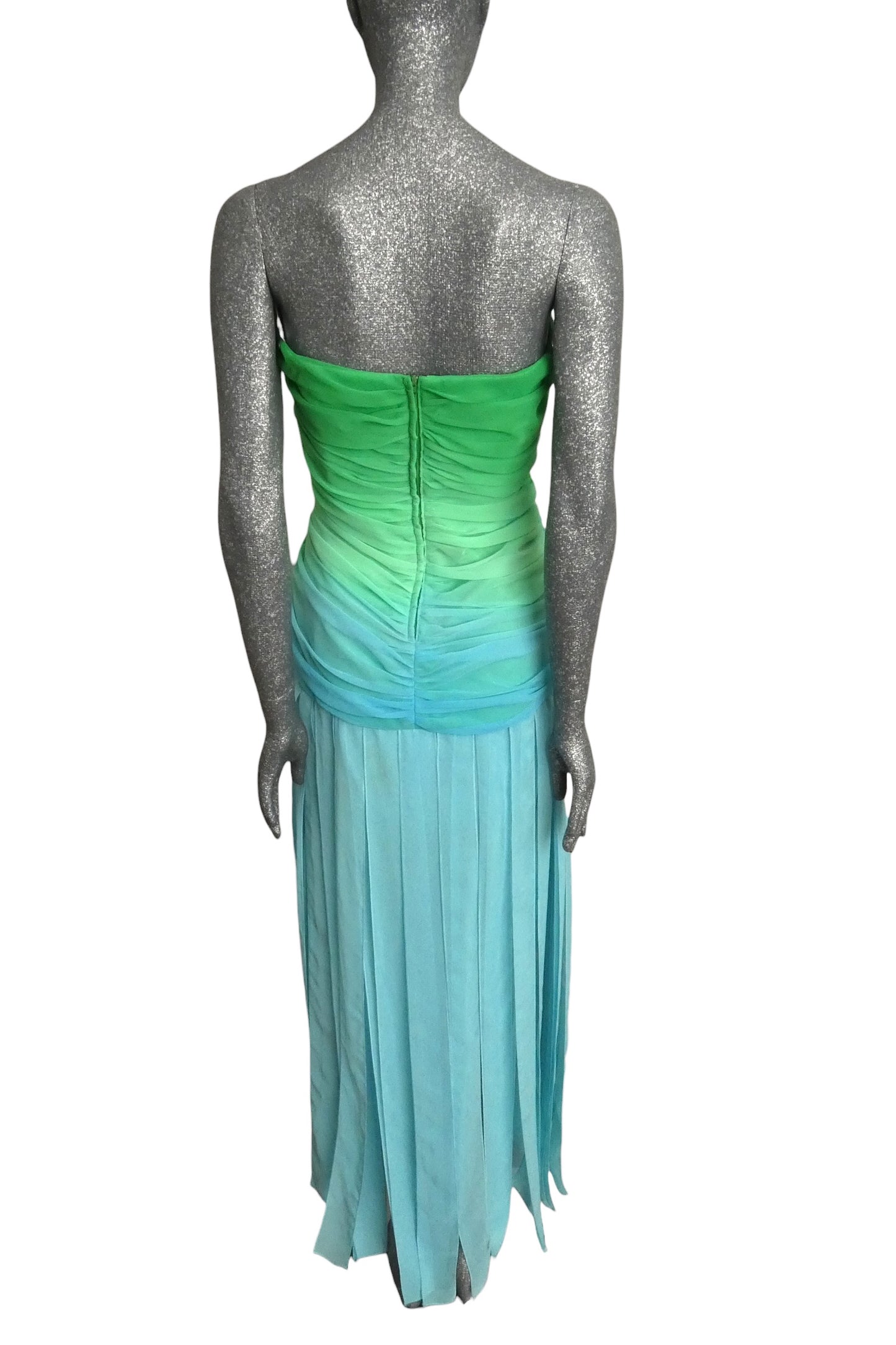 1980s Green & Blue Ombre Chiffon Evening Dress, Size-8