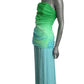 1980s Green & Blue Ombre Chiffon Evening Dress, Size-8