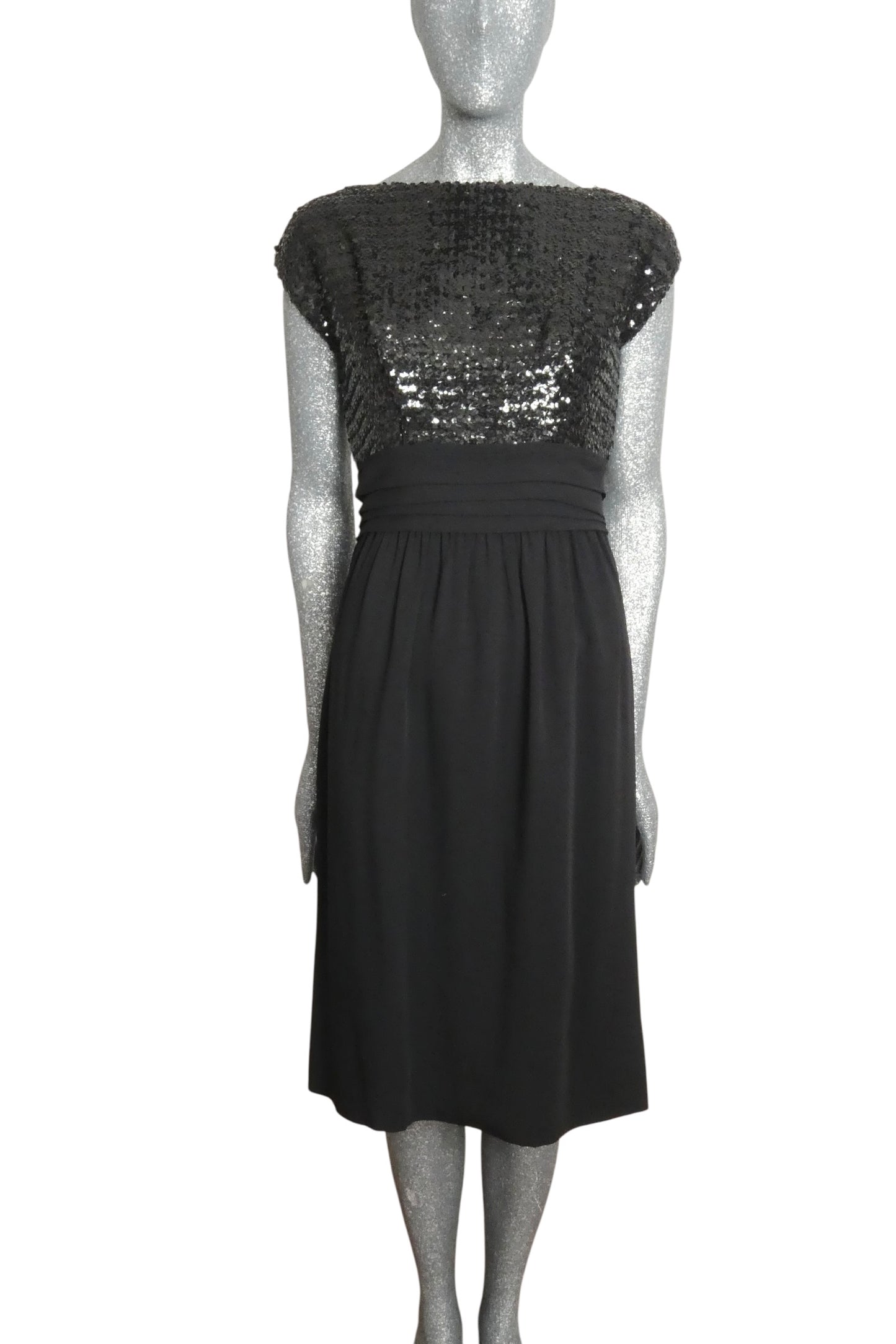 SUZY PERETTE - 1950s Black Sequin & Crepe Cocktail Dress, Size-6