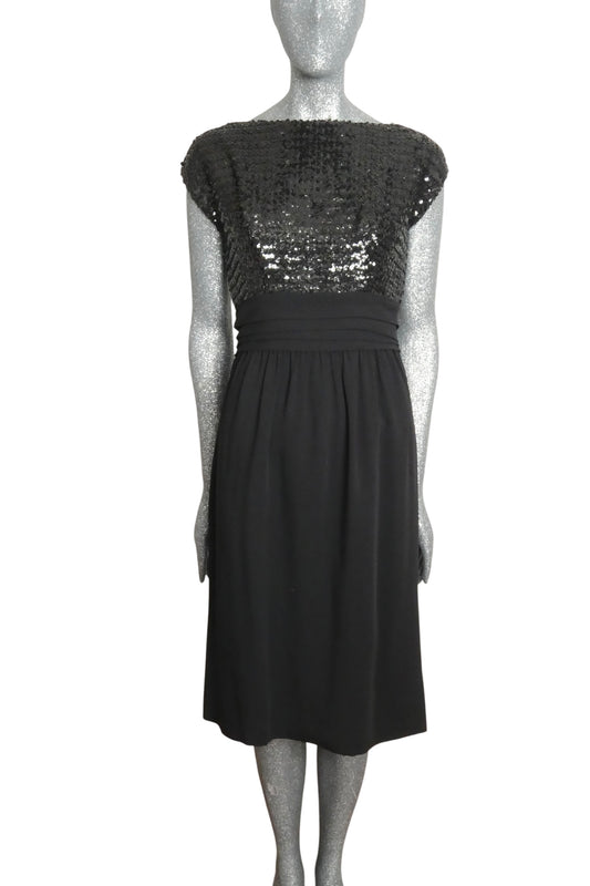 SUZY PERETTE - 1950s Black Sequin & Crepe Cocktail Dress, Size-6