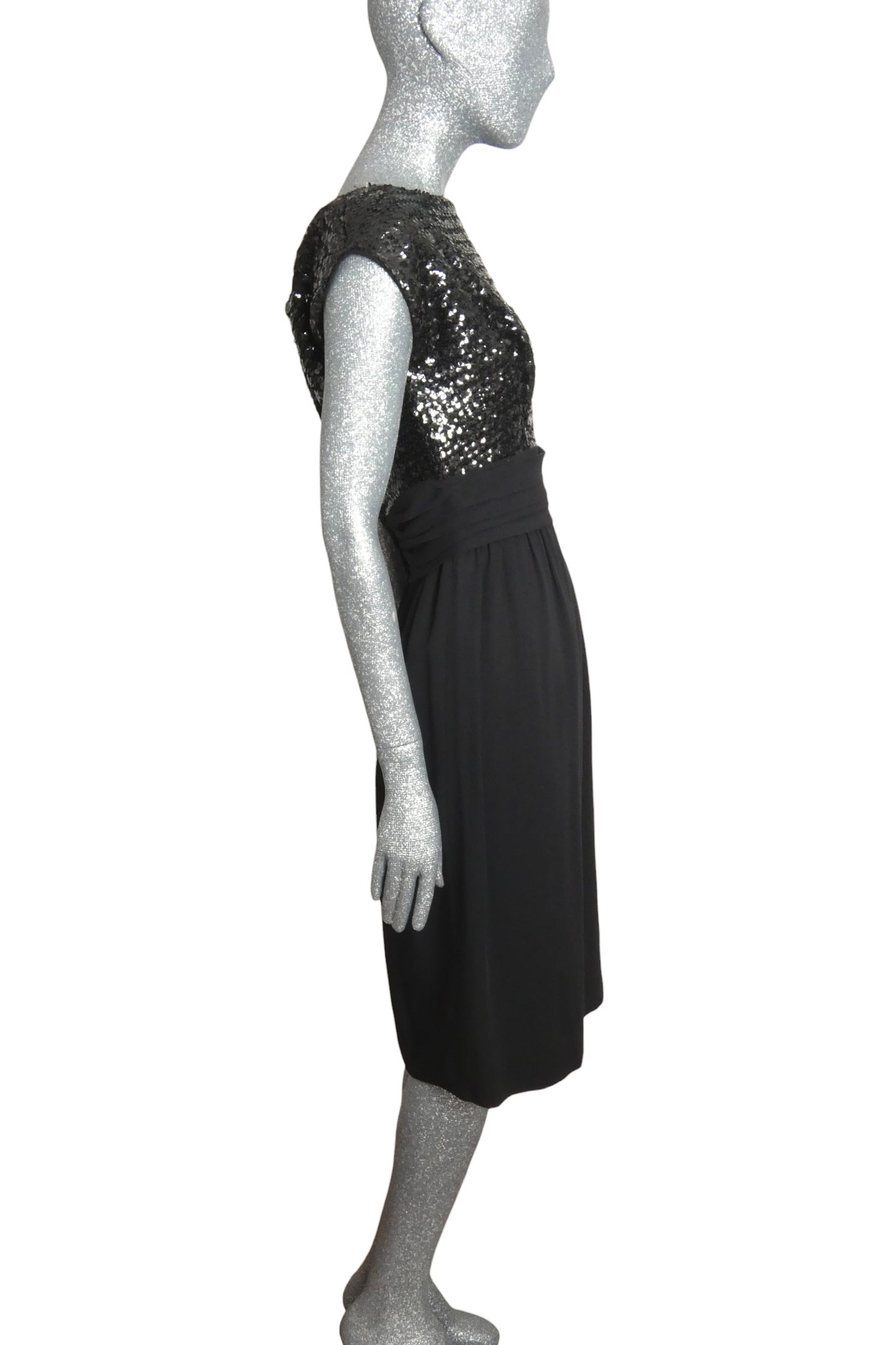 SUZY PERETTE - 1950s Black Sequin & Crepe Cocktail Dress, Size-6