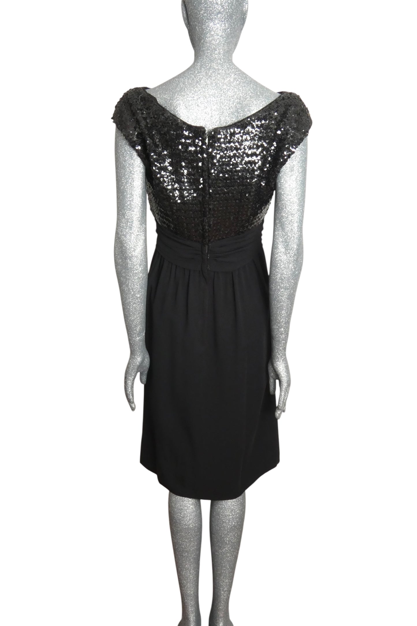 SUZY PERETTE - 1950s Black Sequin & Crepe Cocktail Dress, Size-6