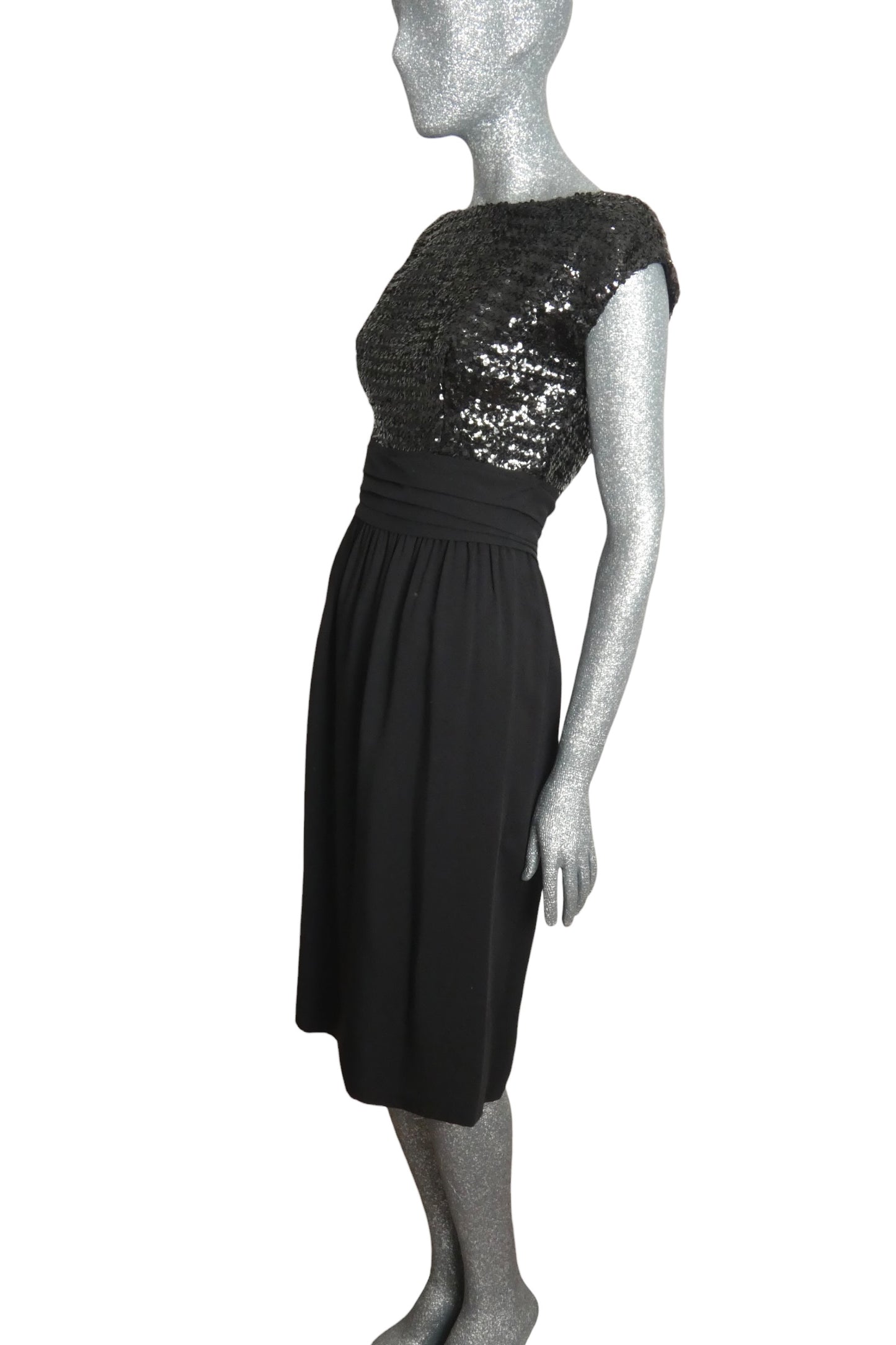 SUZY PERETTE - 1950s Black Sequin & Crepe Cocktail Dress, Size-6