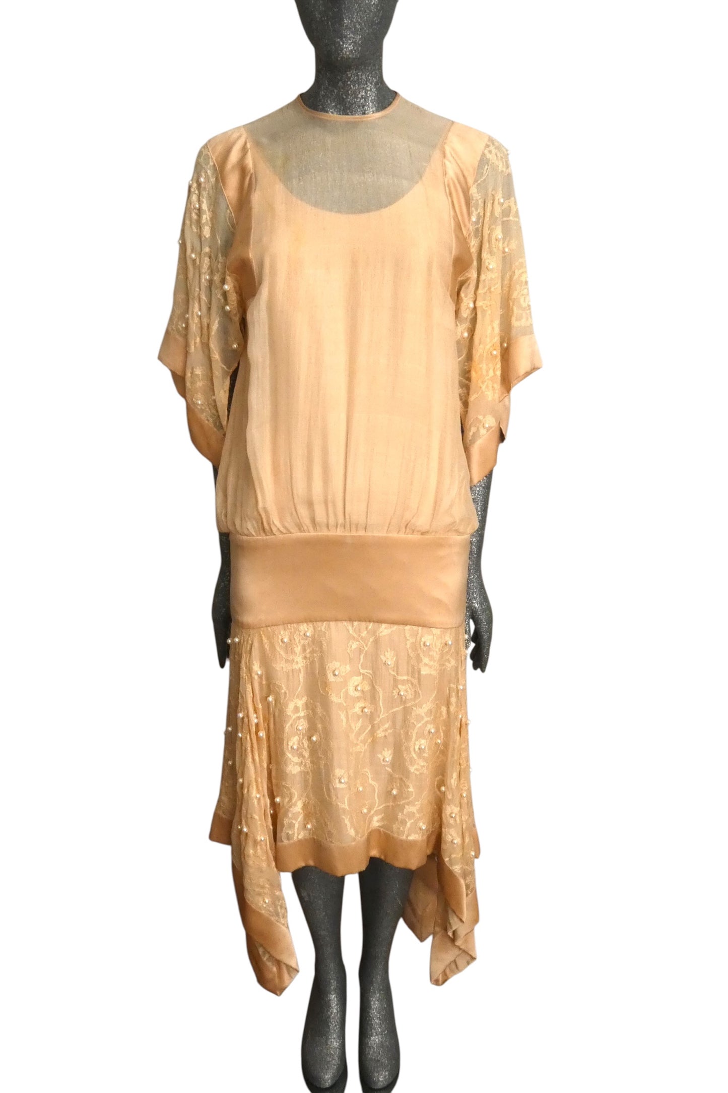 TONY CHASE - 1980s Peach Chiffon & Silk Fringe Ensemble, Size-6