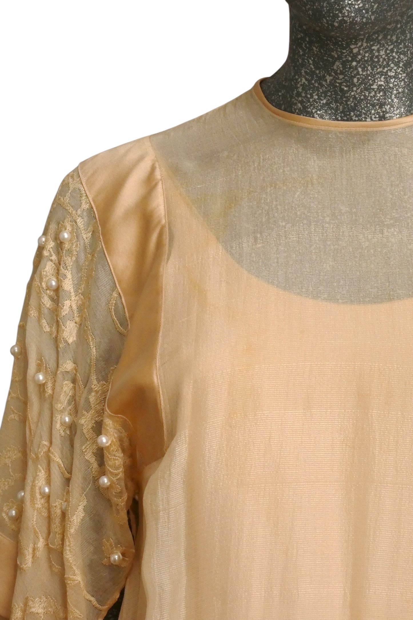 TONY CHASE - 1980s Peach Chiffon & Silk Fringe Ensemble, Size-6