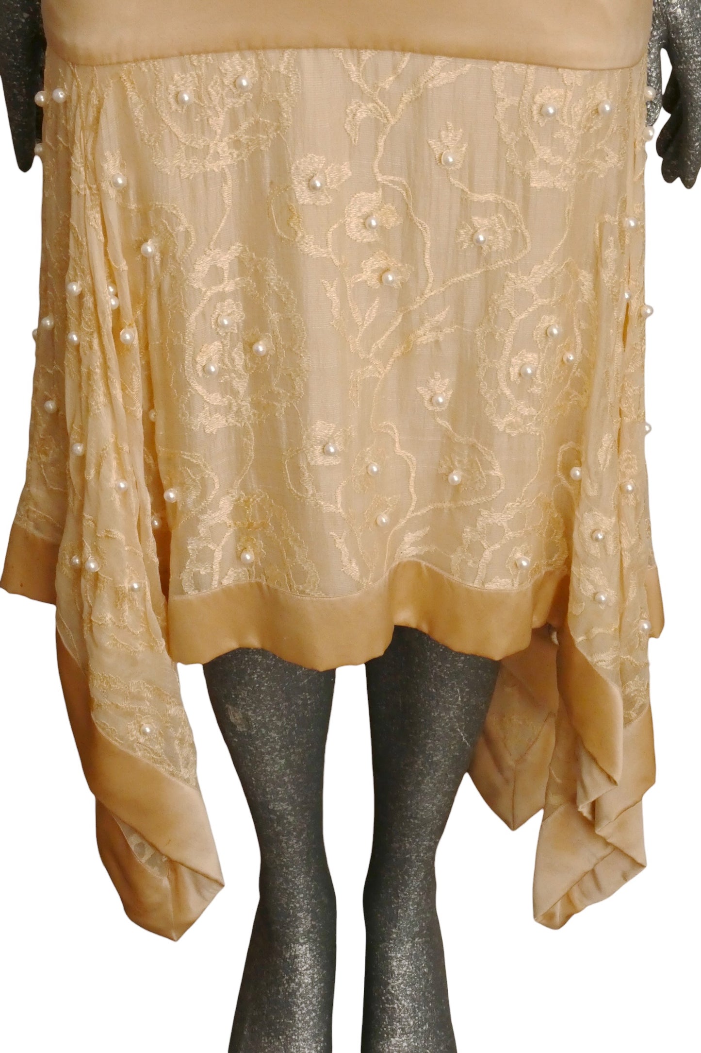 TONY CHASE - 1980s Peach Chiffon & Silk Fringe Ensemble, Size-6