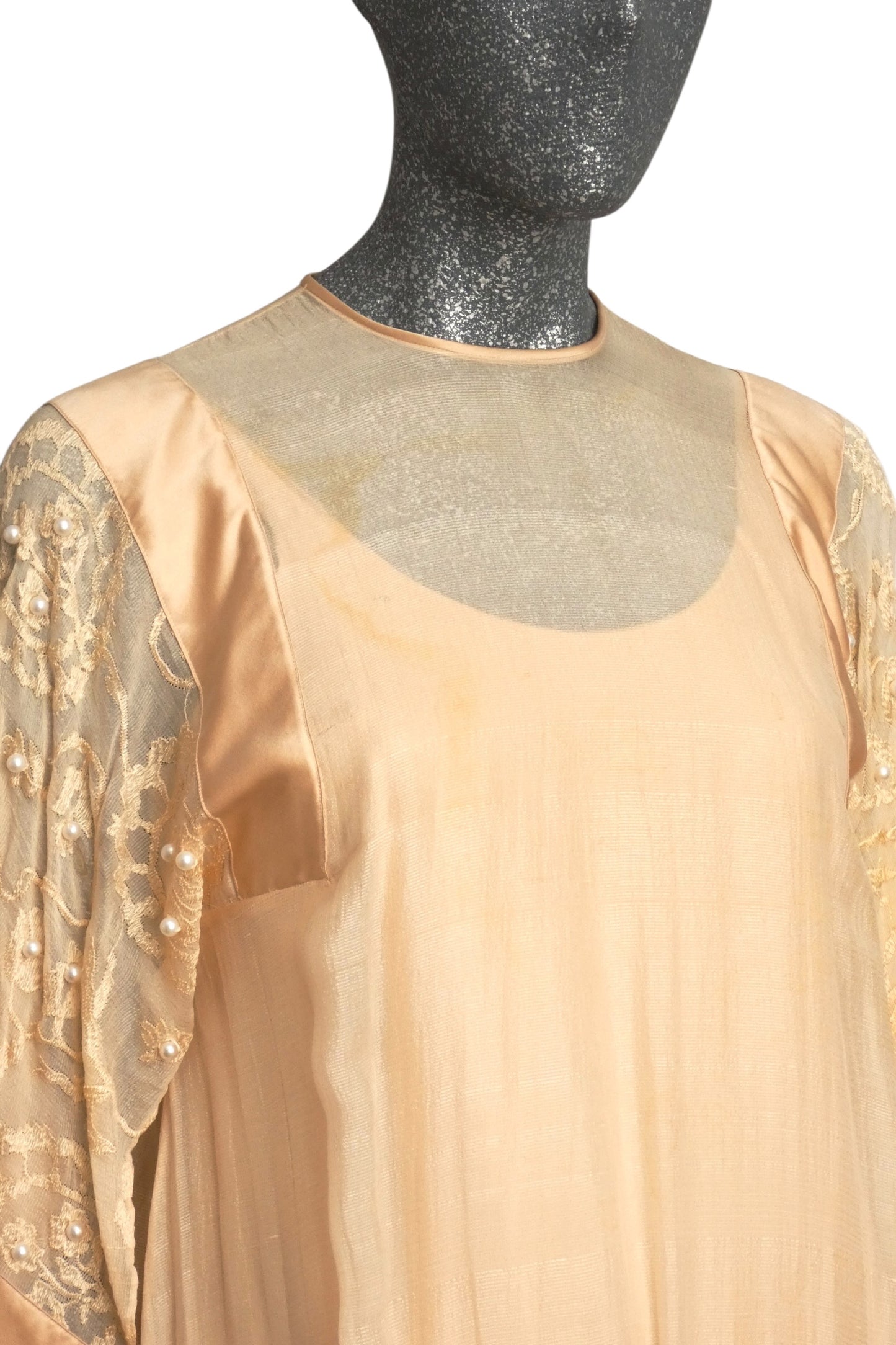 TONY CHASE - 1980s Peach Chiffon & Silk Fringe Ensemble, Size-6