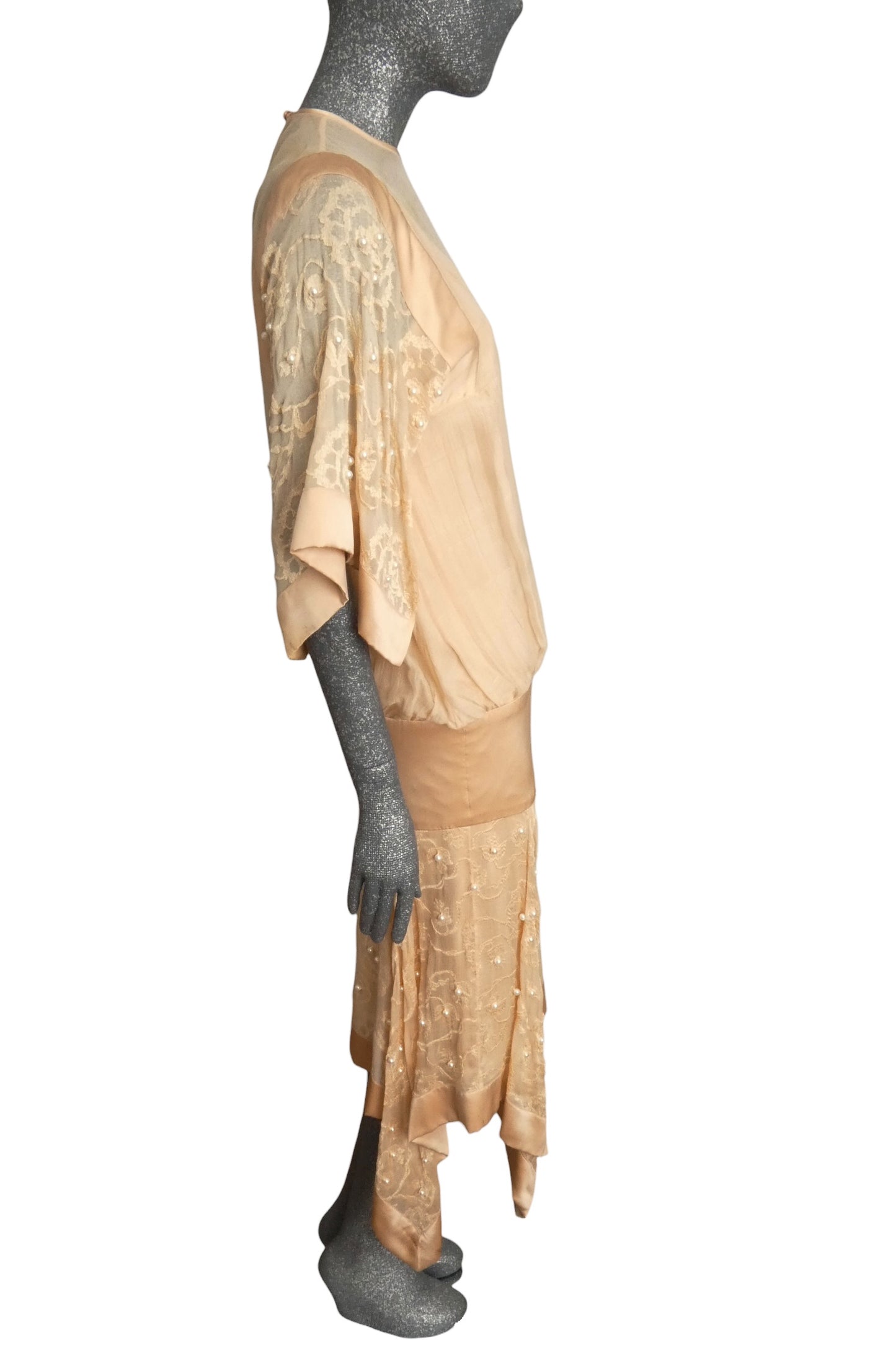 TONY CHASE - 1980s Peach Chiffon & Silk Fringe Ensemble, Size-6