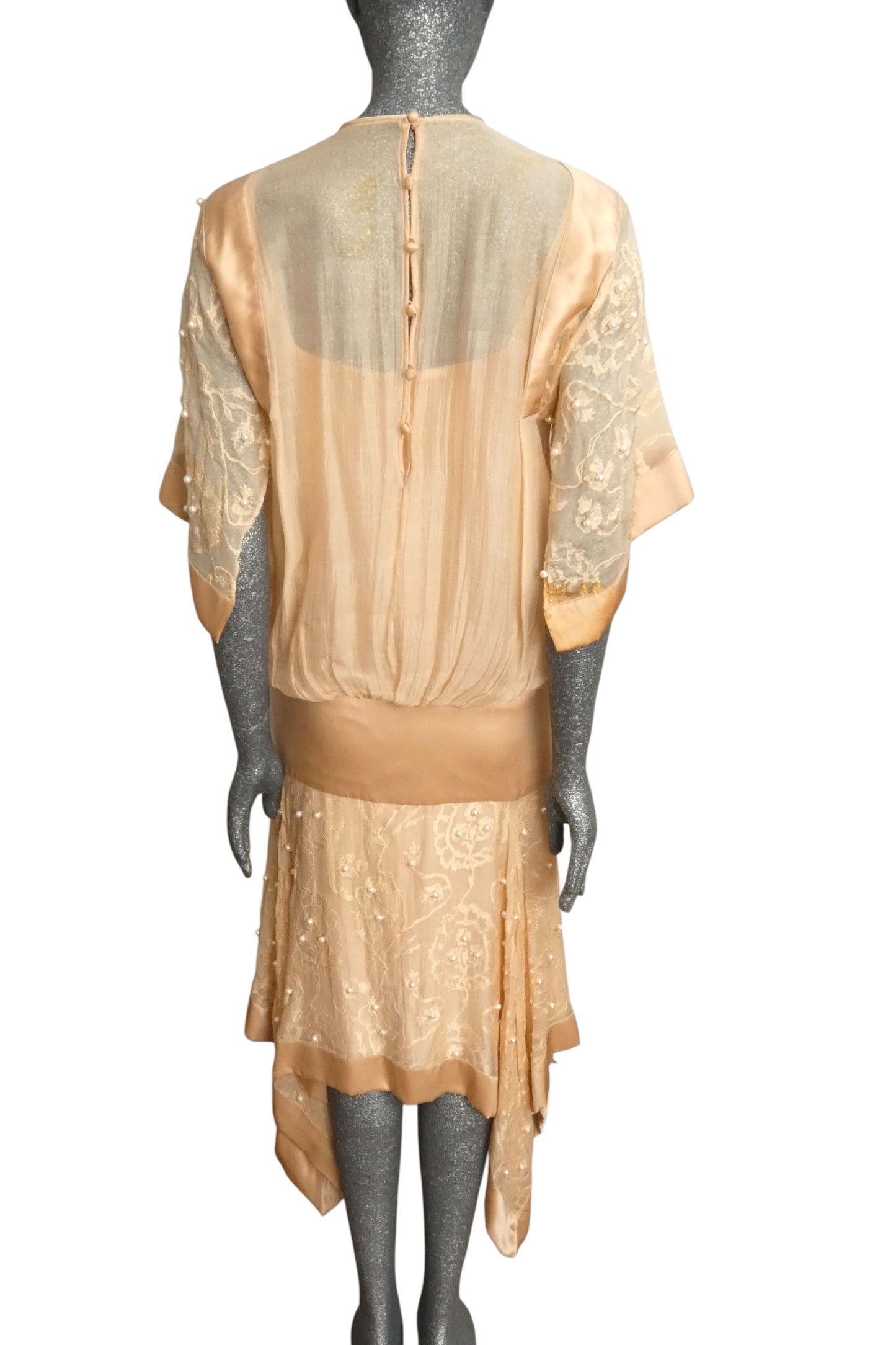 TONY CHASE - 1980s Peach Chiffon & Silk Fringe Ensemble, Size-6