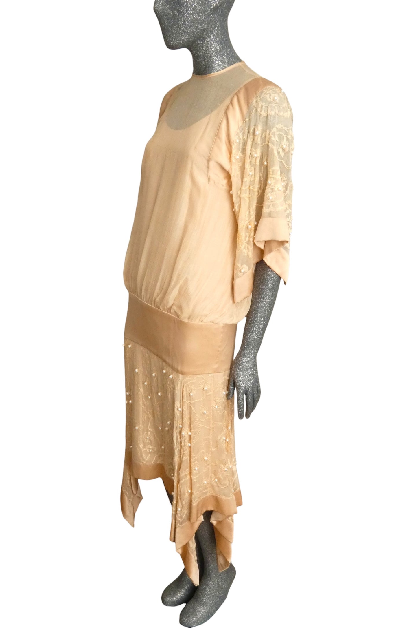 TONY CHASE - 1980s Peach Chiffon & Silk Fringe Ensemble, Size-6