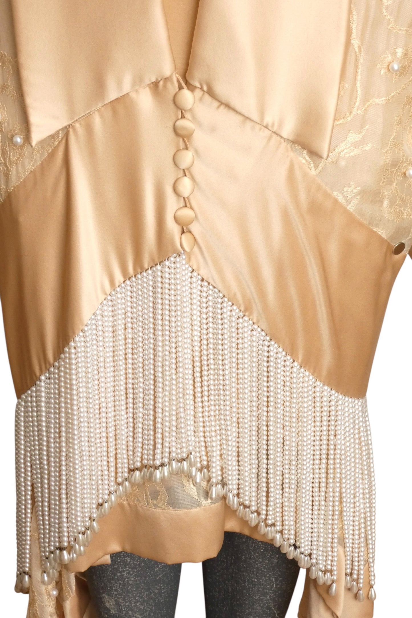 TONY CHASE - 1980s Peach Chiffon & Silk Fringe Ensemble, Size-6