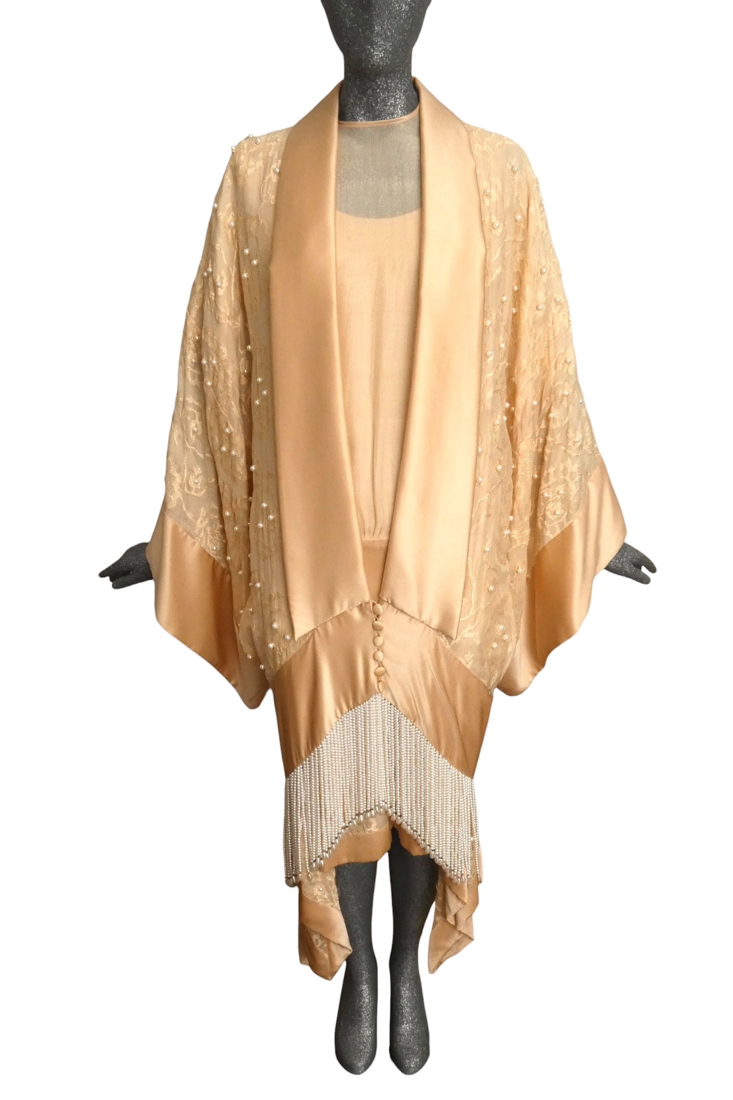 TONY CHASE - 1980s Peach Chiffon & Silk Fringe Ensemble, Size-6