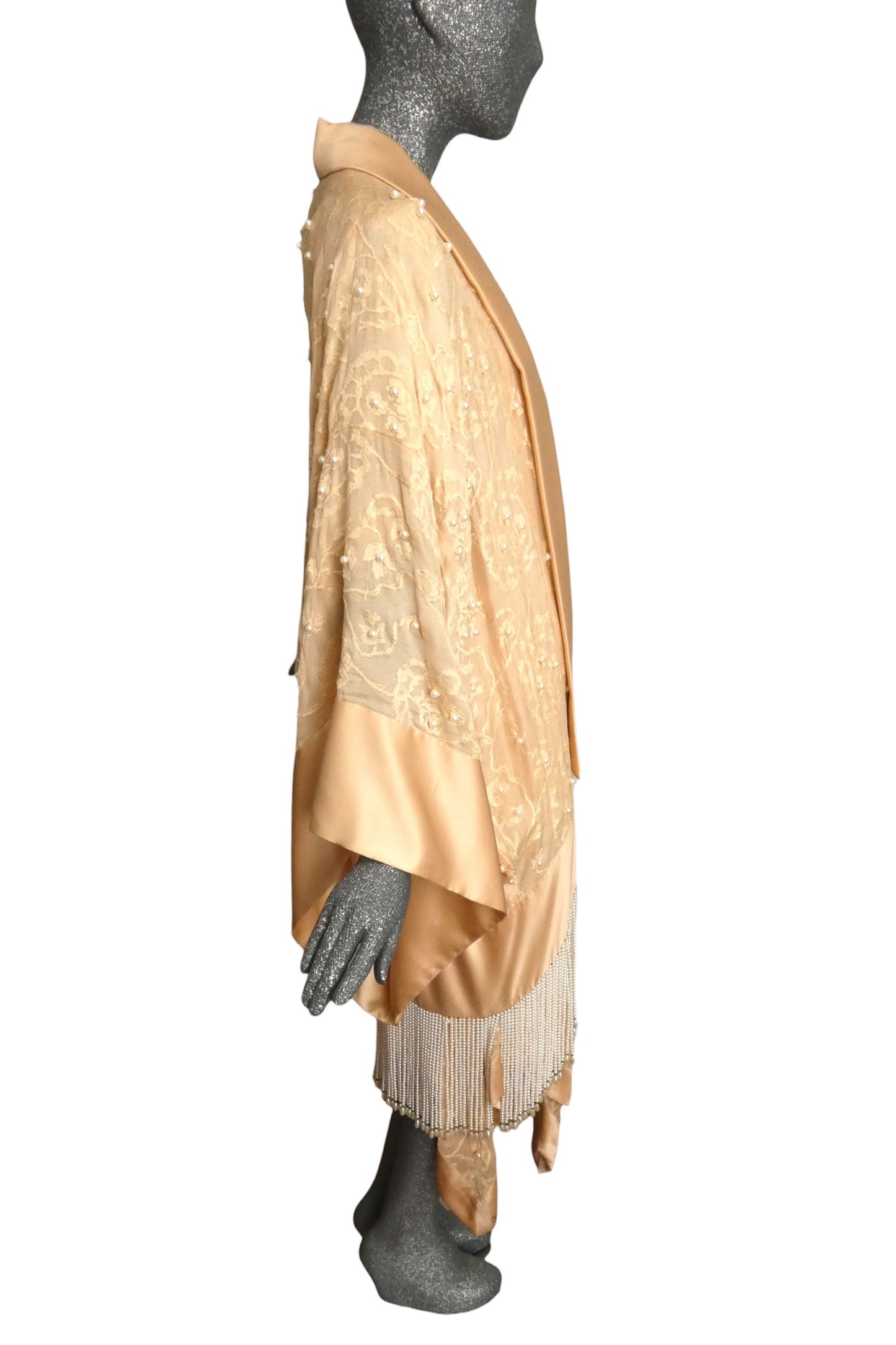 TONY CHASE - 1980s Peach Chiffon & Silk Fringe Ensemble, Size-6