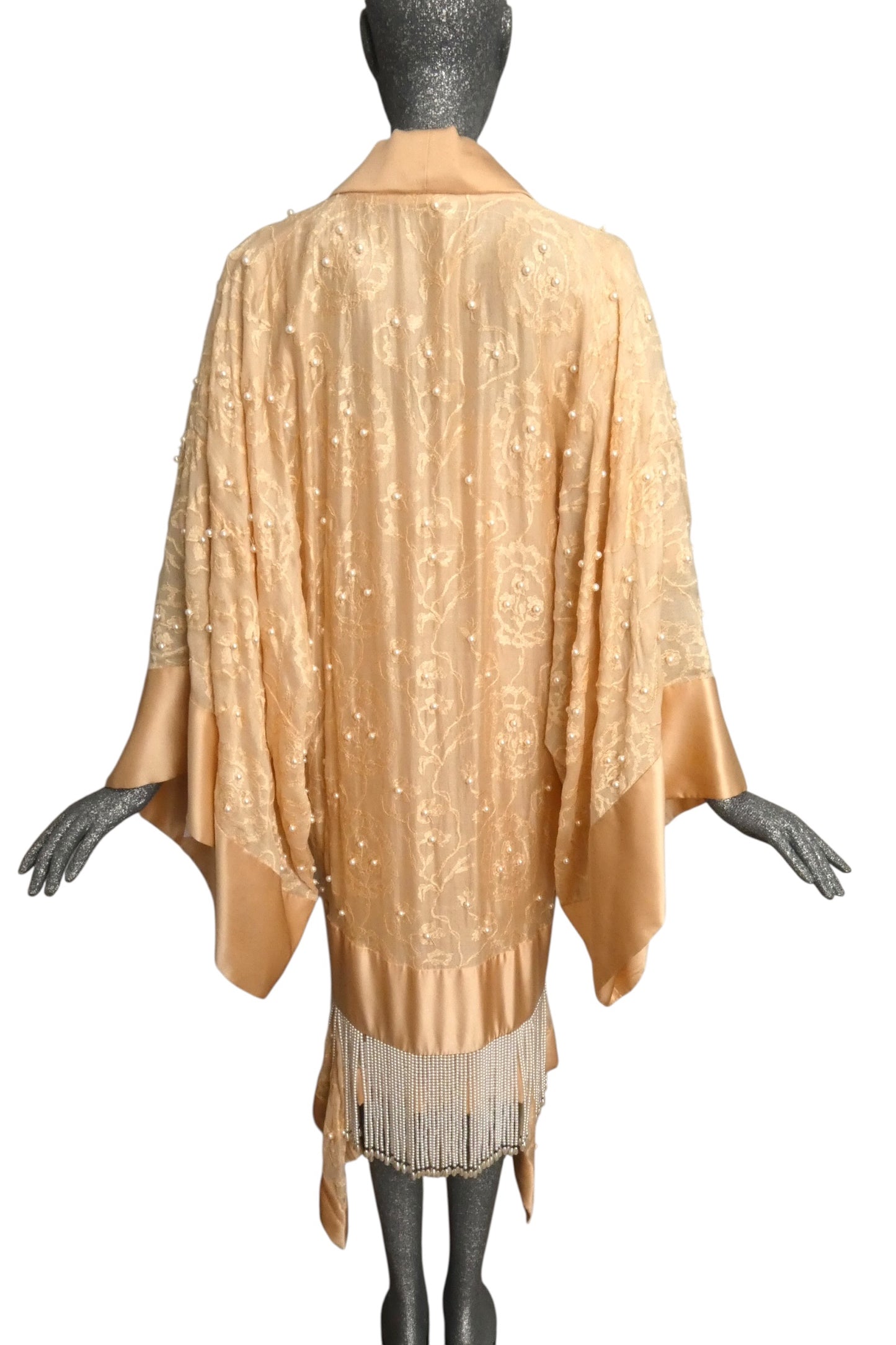 TONY CHASE - 1980s Peach Chiffon & Silk Fringe Ensemble, Size-6