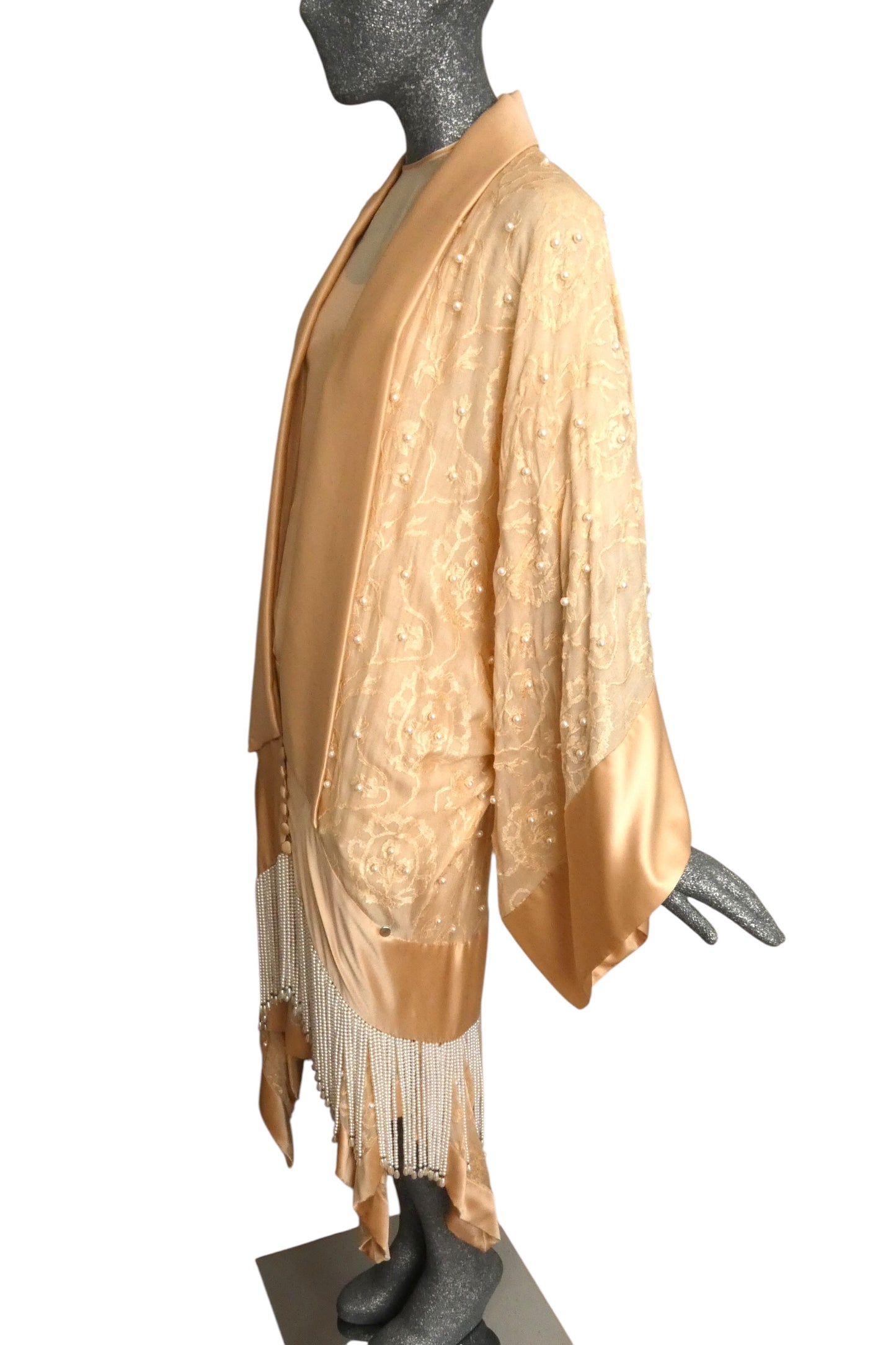 TONY CHASE - 1980s Peach Chiffon & Silk Fringe Ensemble, Size-6