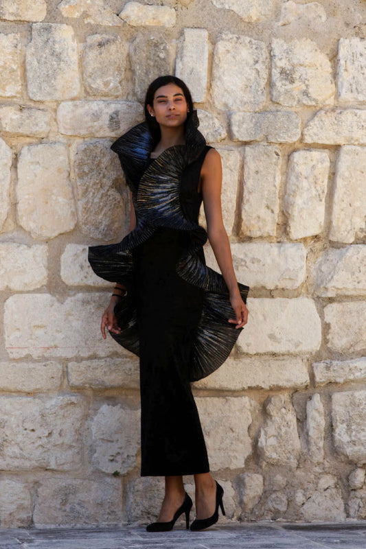 PIERRE CARDIN BOUTIQUE- 1994 Metallic Plisse Pleat Evening Gown, Size 12