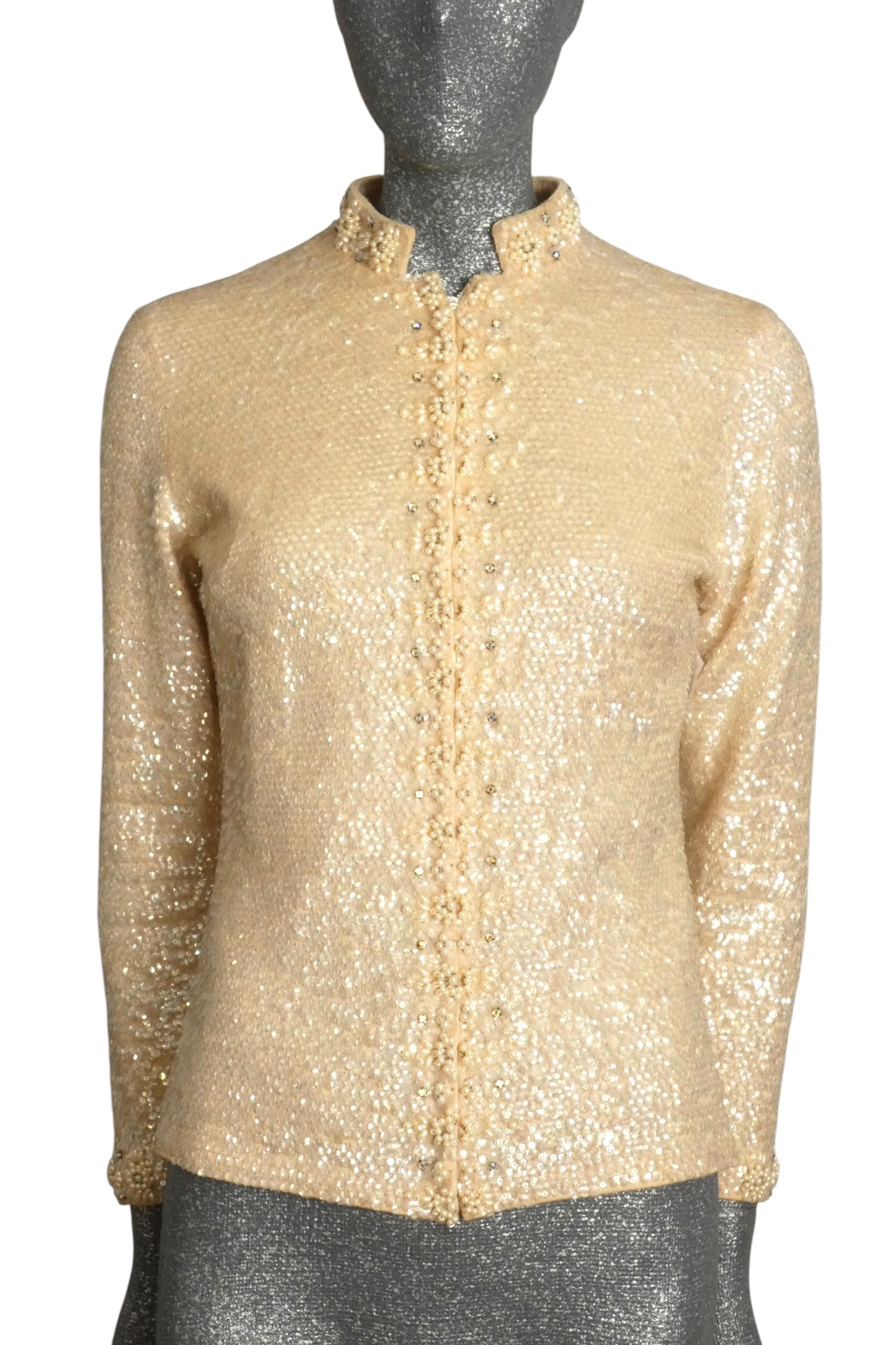 VALENTINA - 1960s Ivory Aurora Borealis Sequin Cardigan Sweater, Size-8