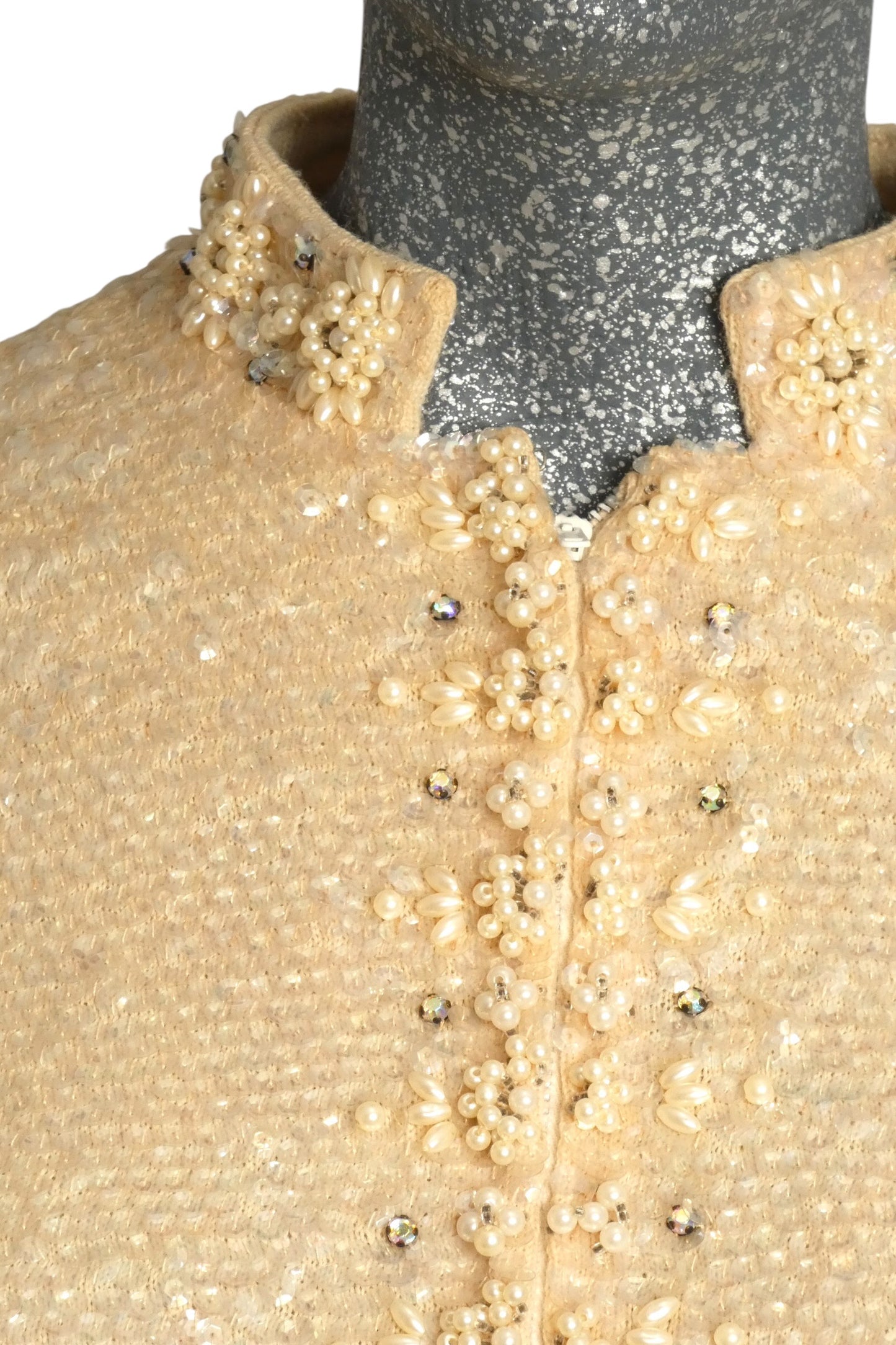 VALENTINA - 1960s Ivory Aurora Borealis Sequin Cardigan Sweater, Size-8