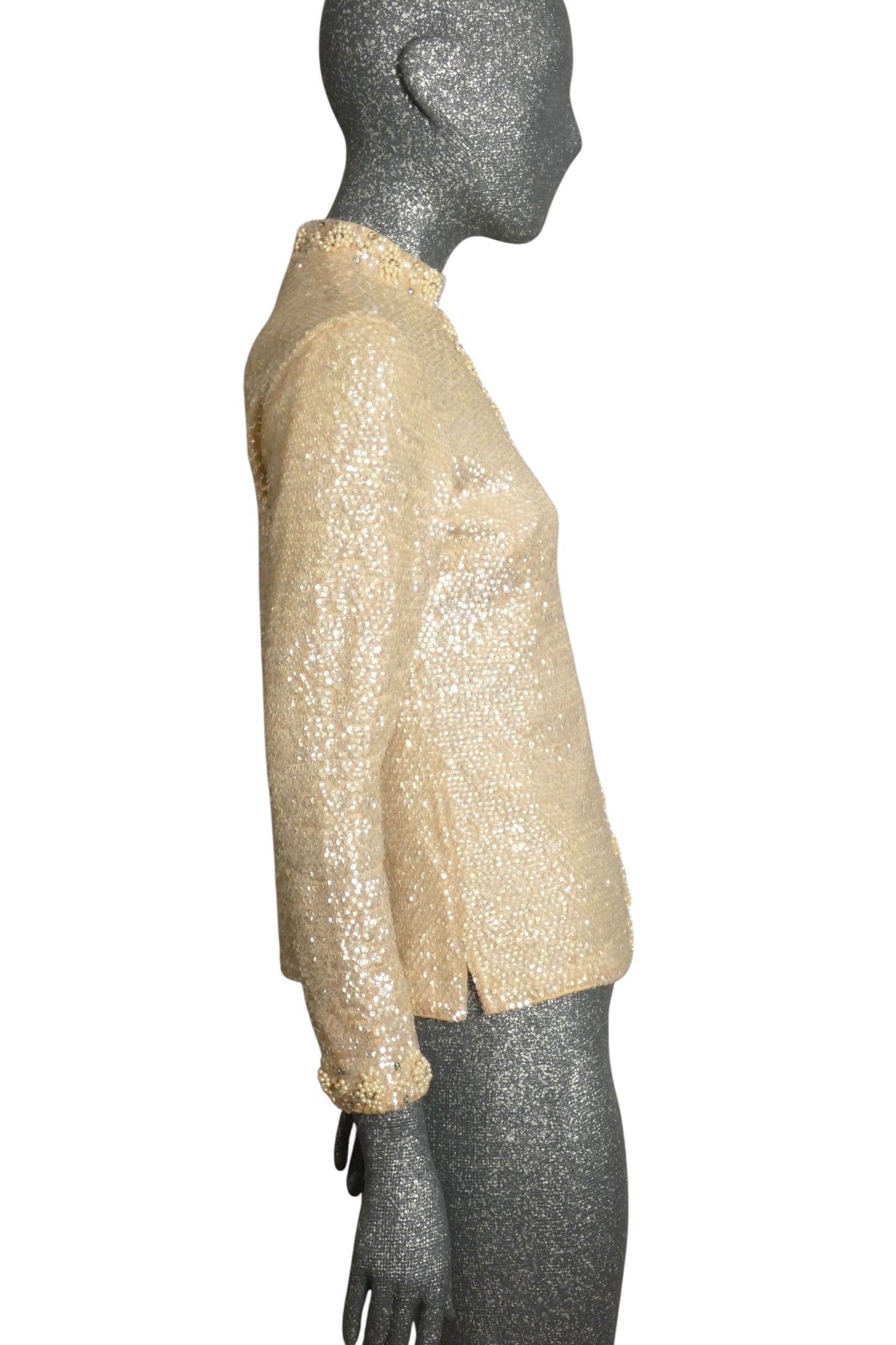 VALENTINA - 1960s Ivory Aurora Borealis Sequin Cardigan Sweater, Size-8