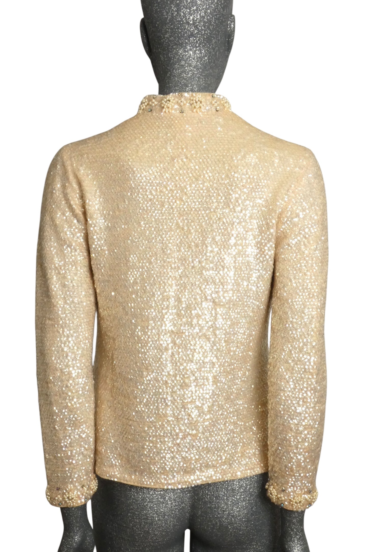 VALENTINA - 1960s Ivory Aurora Borealis Sequin Cardigan Sweater, Size-8