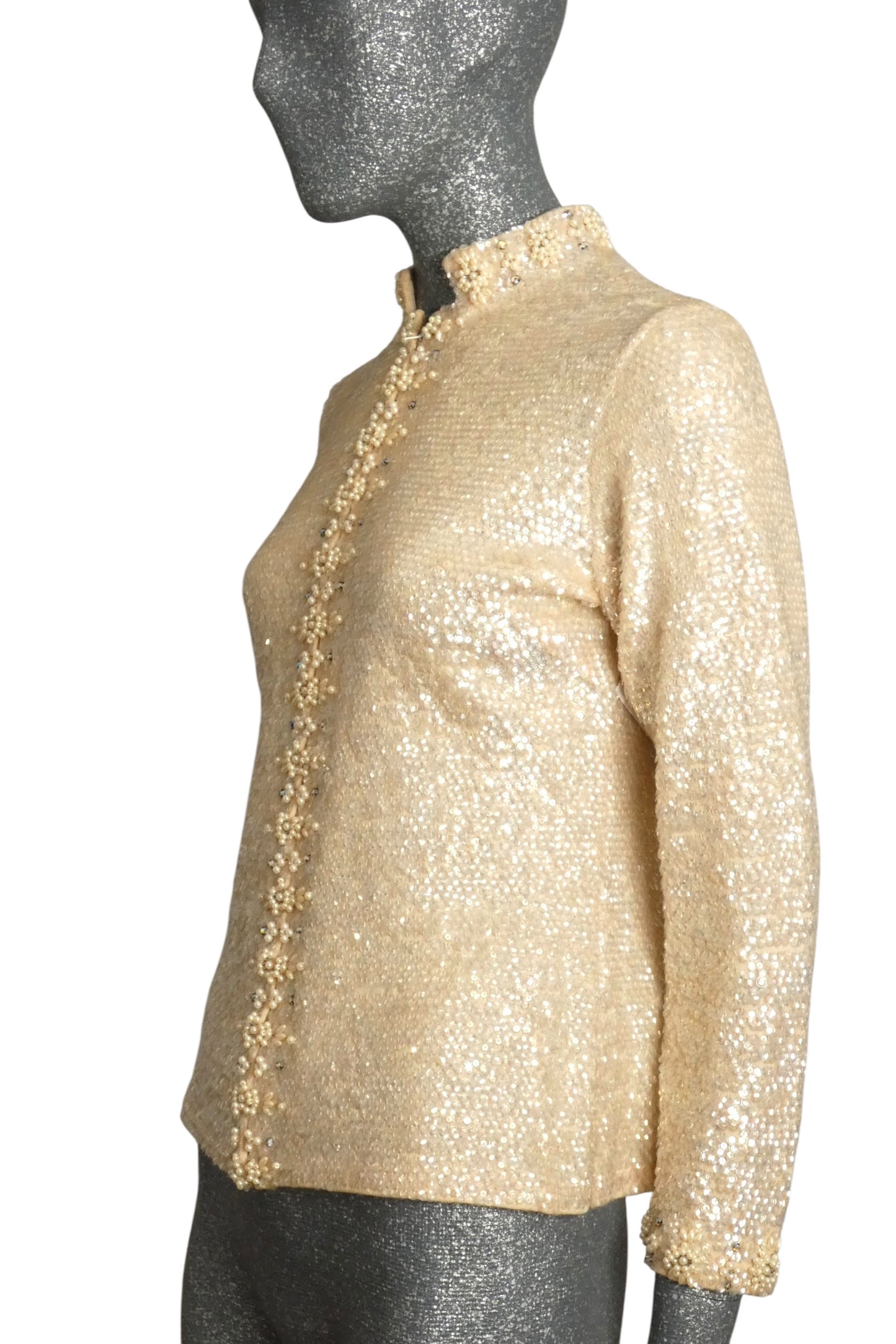 VALENTINA - 1960s Ivory Aurora Borealis Sequin Cardigan Sweater, Size-8