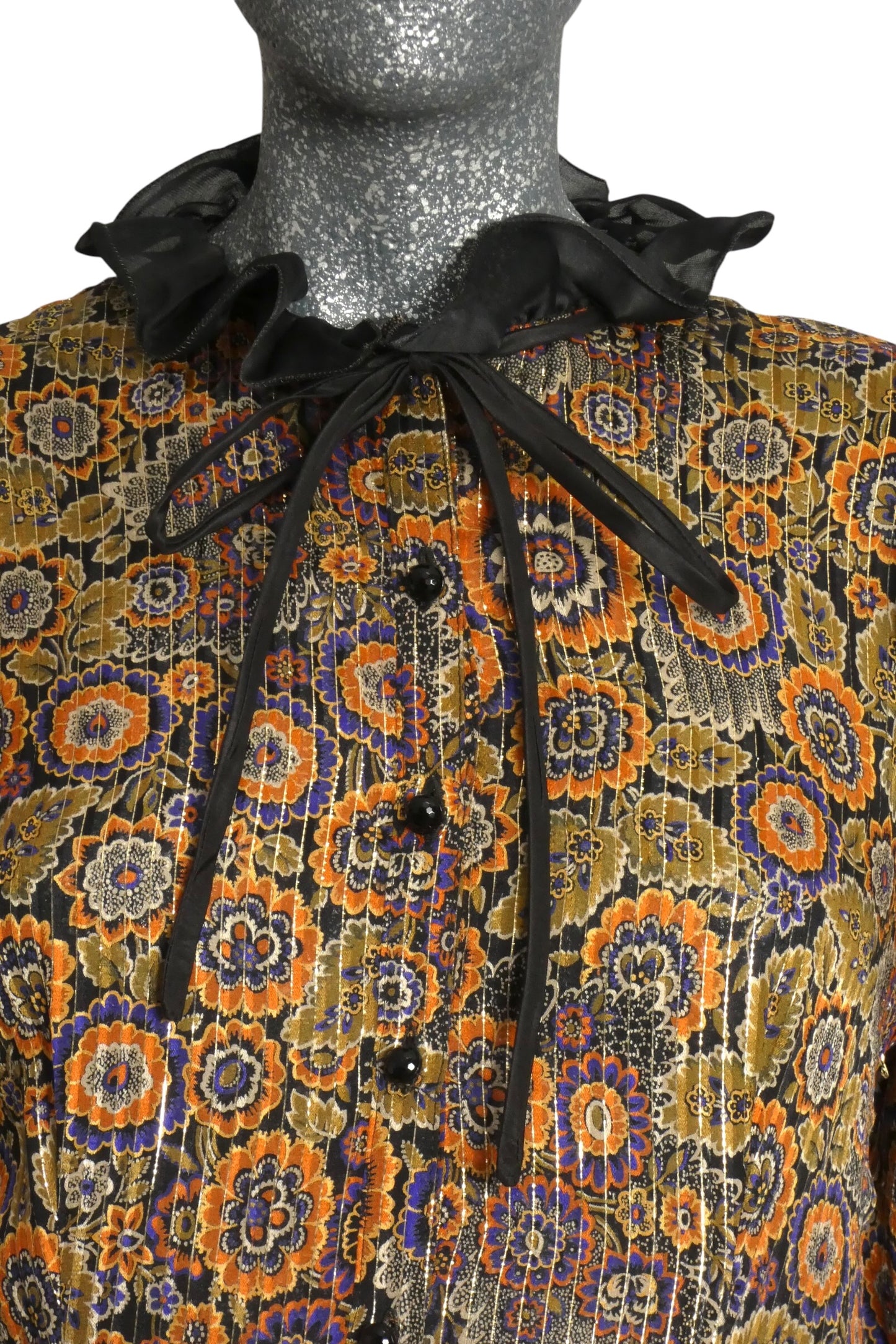 VALENTINO BOUTIQUE - 1981 Floral Silk Ruffle Dress, Size-6