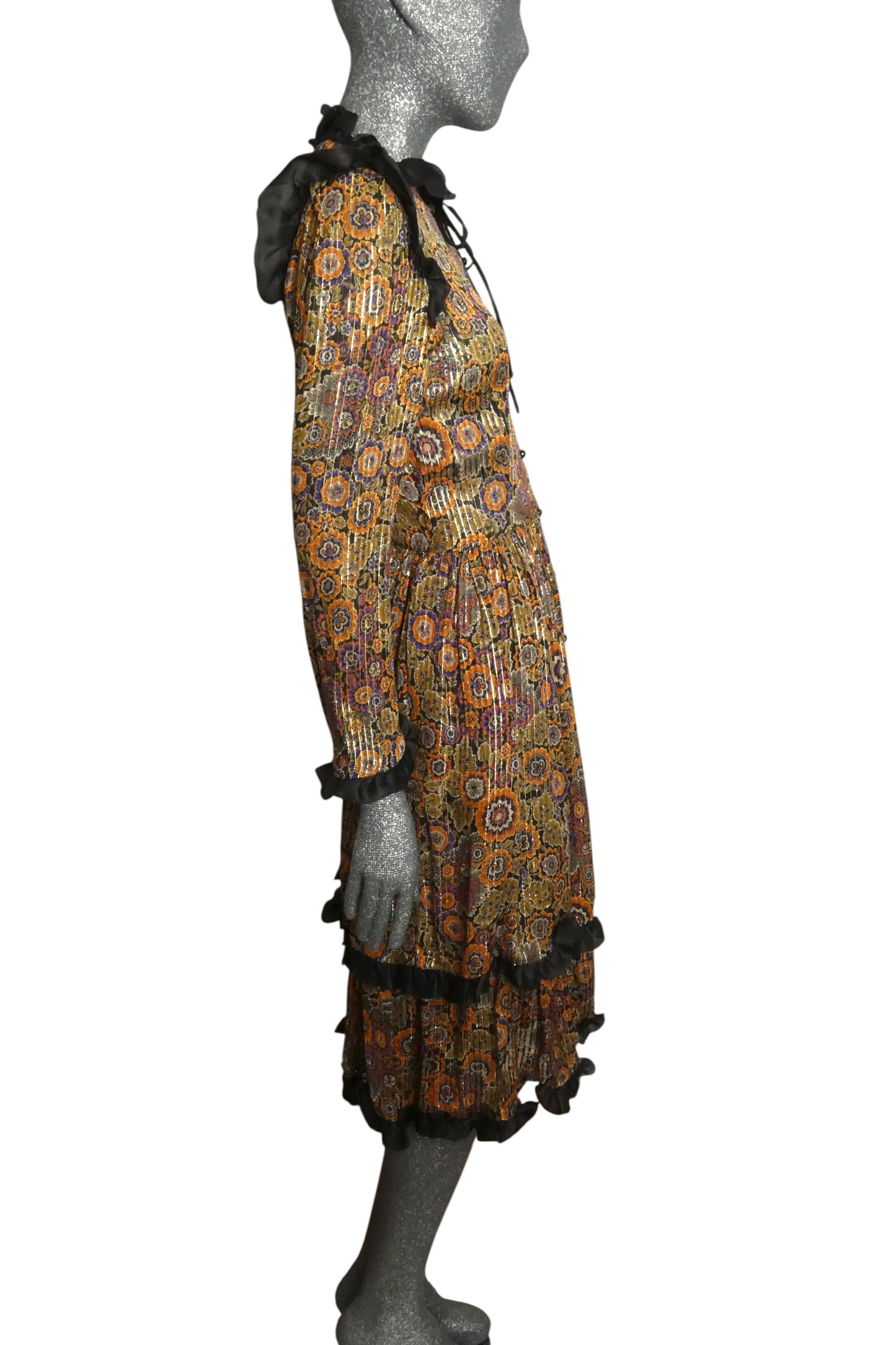 VALENTINO BOUTIQUE - 1981 Floral Silk Ruffle Dress, Size-6