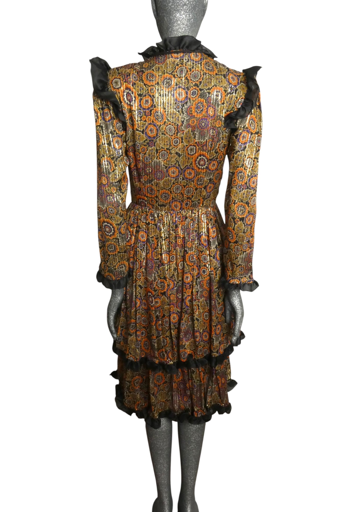 VALENTINO BOUTIQUE - 1981 Floral Silk Ruffle Dress, Size-6