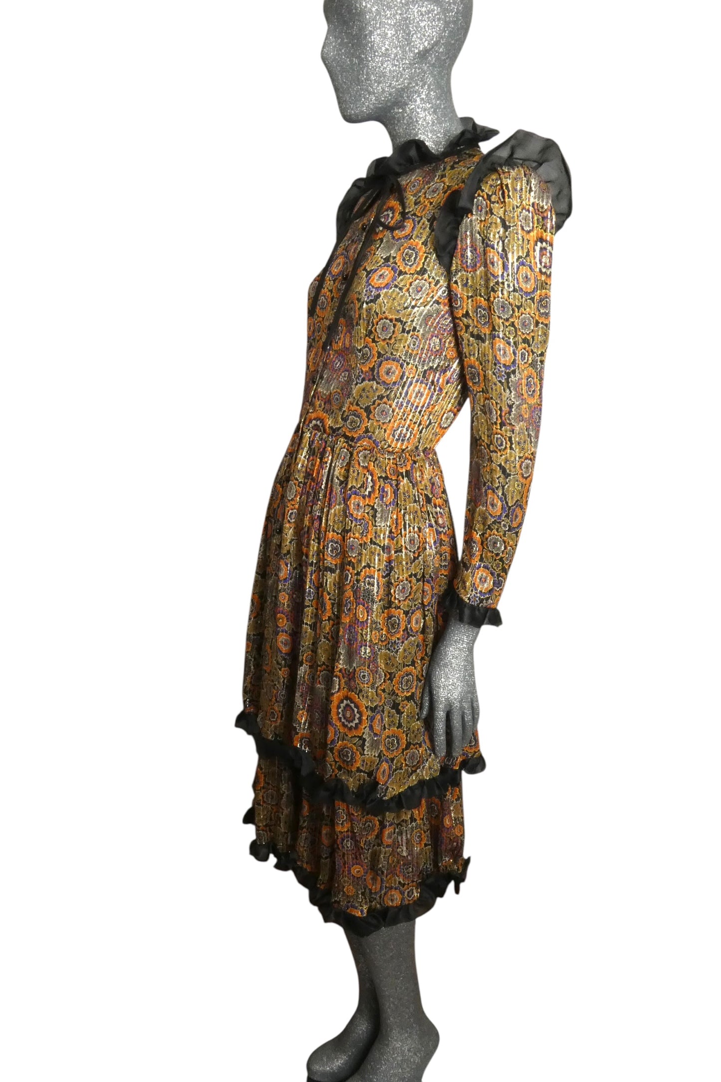 VALENTINO BOUTIQUE - 1981 Floral Silk Ruffle Dress, Size-6