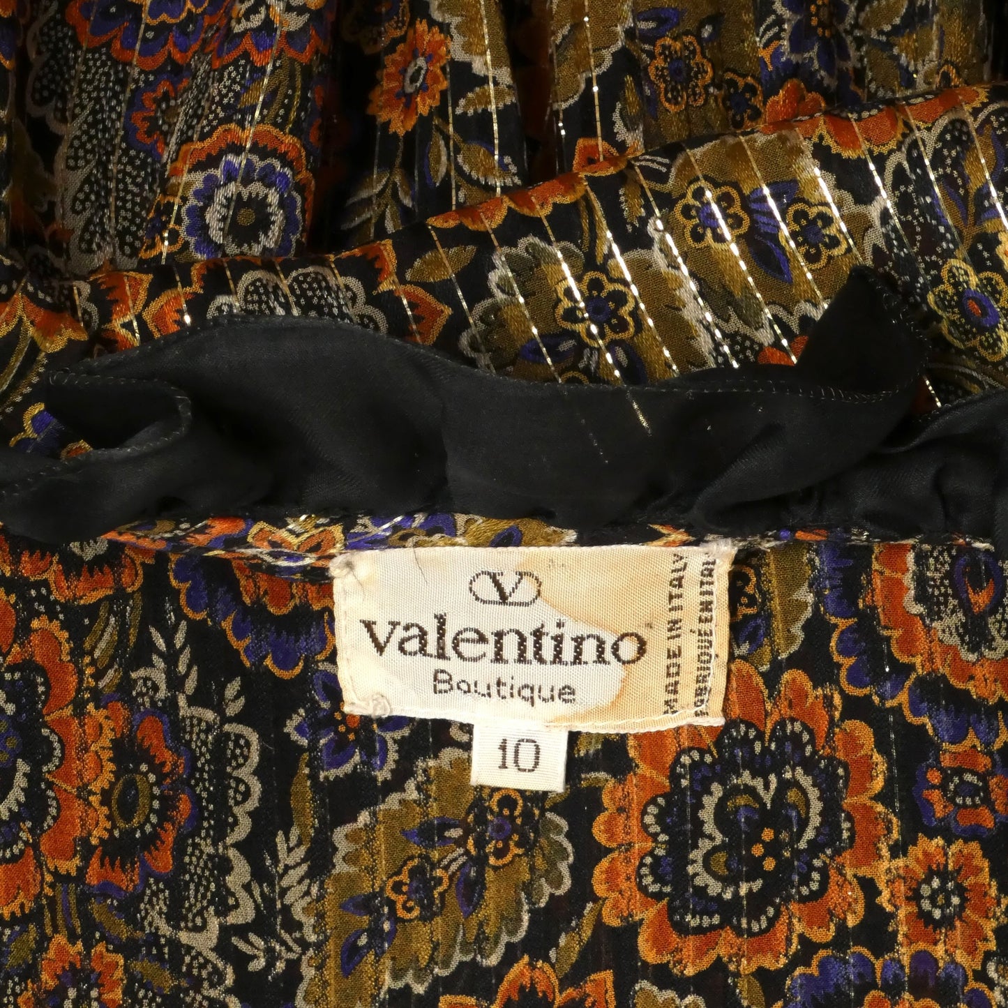 VALENTINO BOUTIQUE - 1981 Floral Silk Ruffle Dress, Size-6
