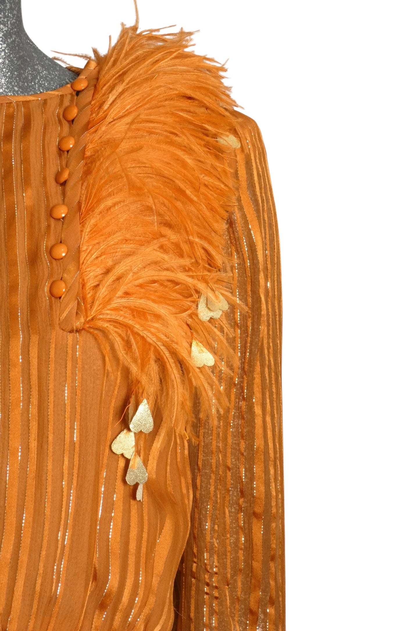 VALENTINO BOUTIQUE - 1980s Orange Silk Stripe & Feather Dress, Size4