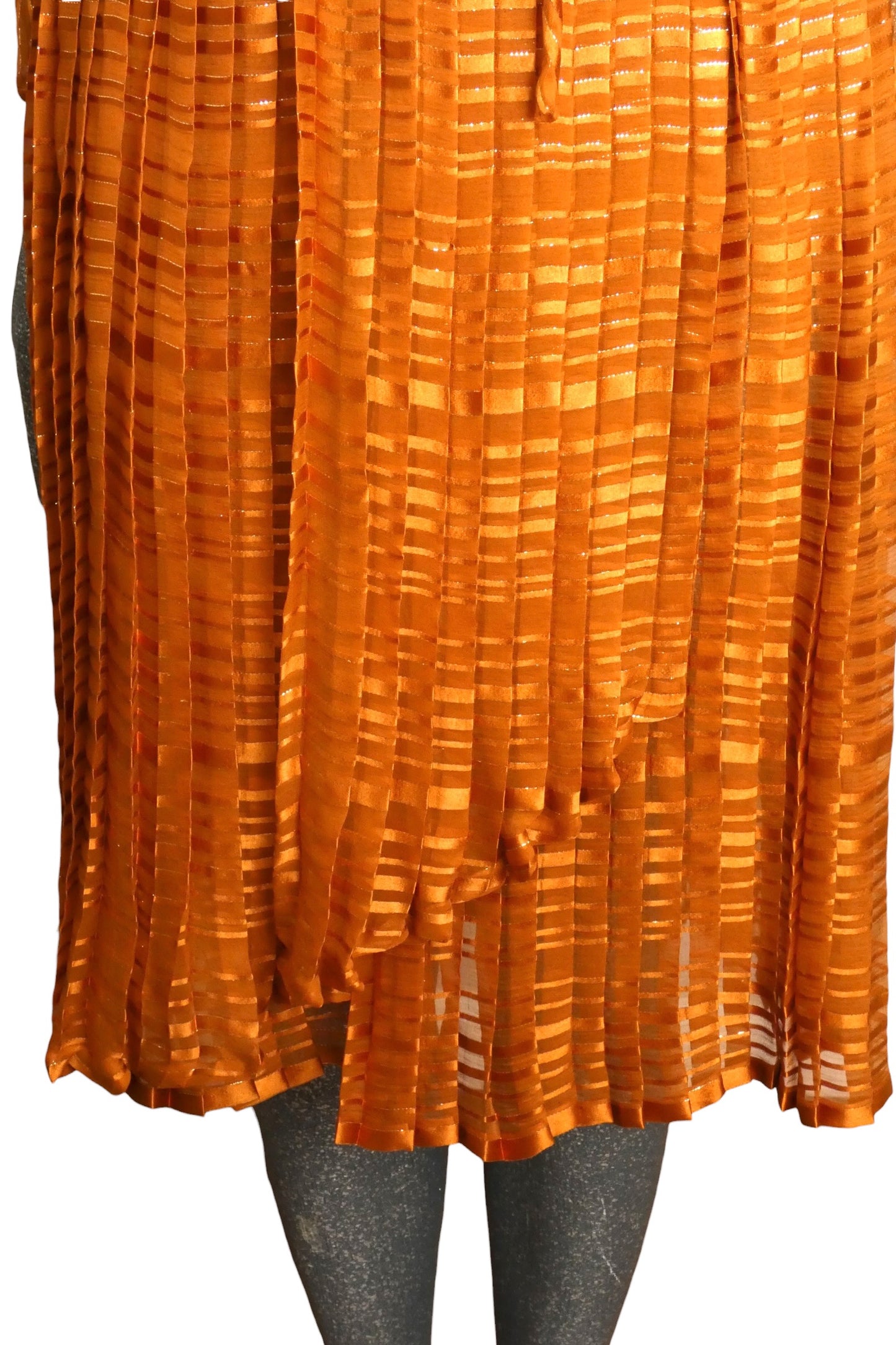 VALENTINO BOUTIQUE - 1980s Orange Silk Stripe & Feather Dress, Size4