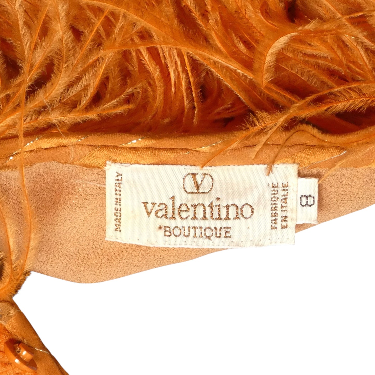 VALENTINO BOUTIQUE - 1980s Orange Silk Stripe & Feather Dress, Size4